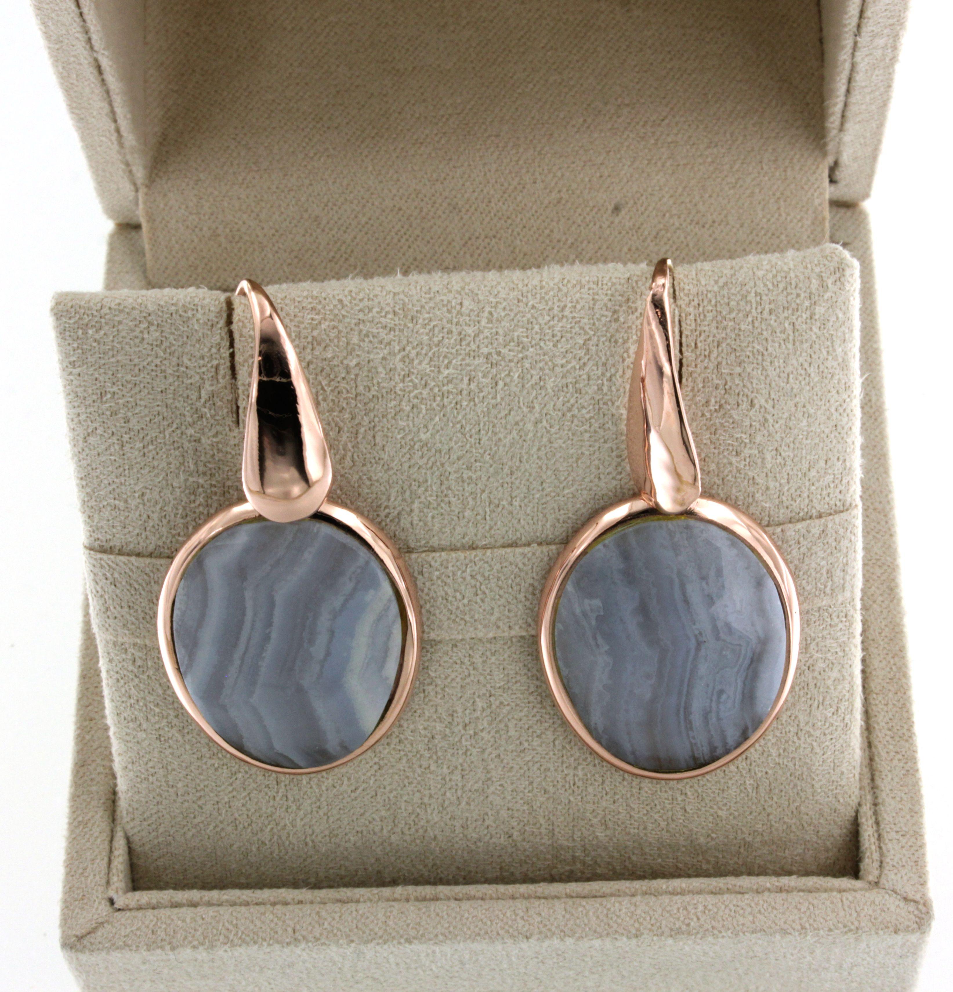 Women's or Men's 9Kt Rose Gold Chalchedony Stone Cocktail Modern Fashion Amazing Design Earrings For Sale