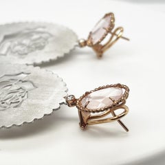 9kt rose gold & engraved silver earrings, pink quartz & diamonds