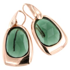 9Kt Rose Gold Green Quartz Stones Fashion Elegant Drop Modern Design Earrings