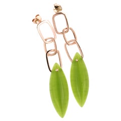 9Kt Rose Gold Green Stone Quartz Modern Fashion Contemporaney Design Earrings
