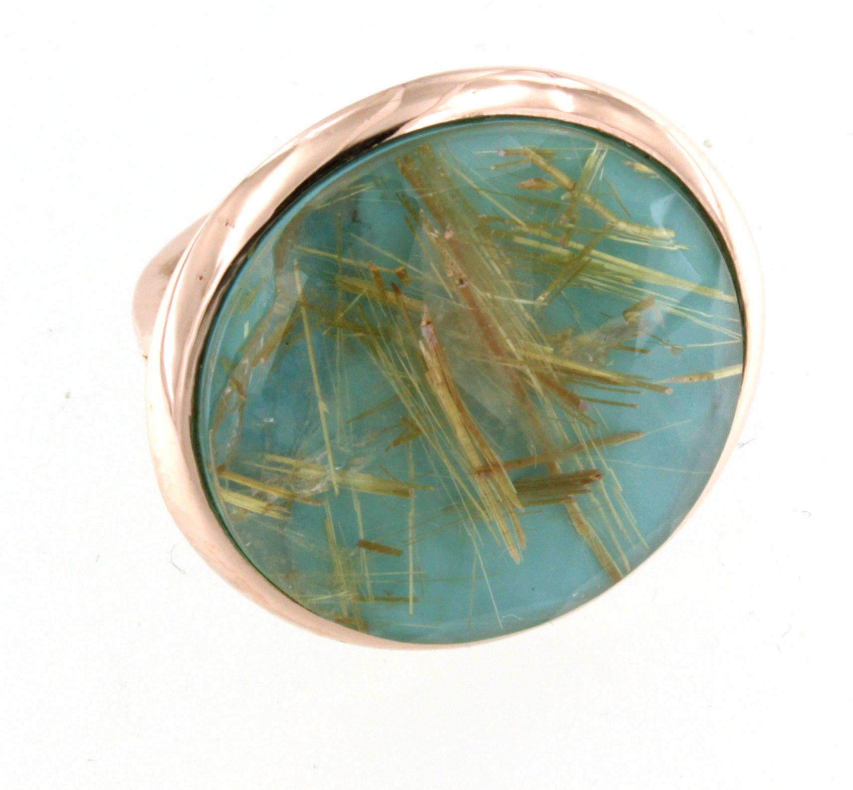 9Kt  Rose Gold Natural Double Stone Quartz Turquoise Cocktail  Modern Ring For Sale 1