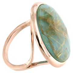 9Kt  Rose Gold Natural Double Stone Quartz Turquoise Cocktail  Modern Ring