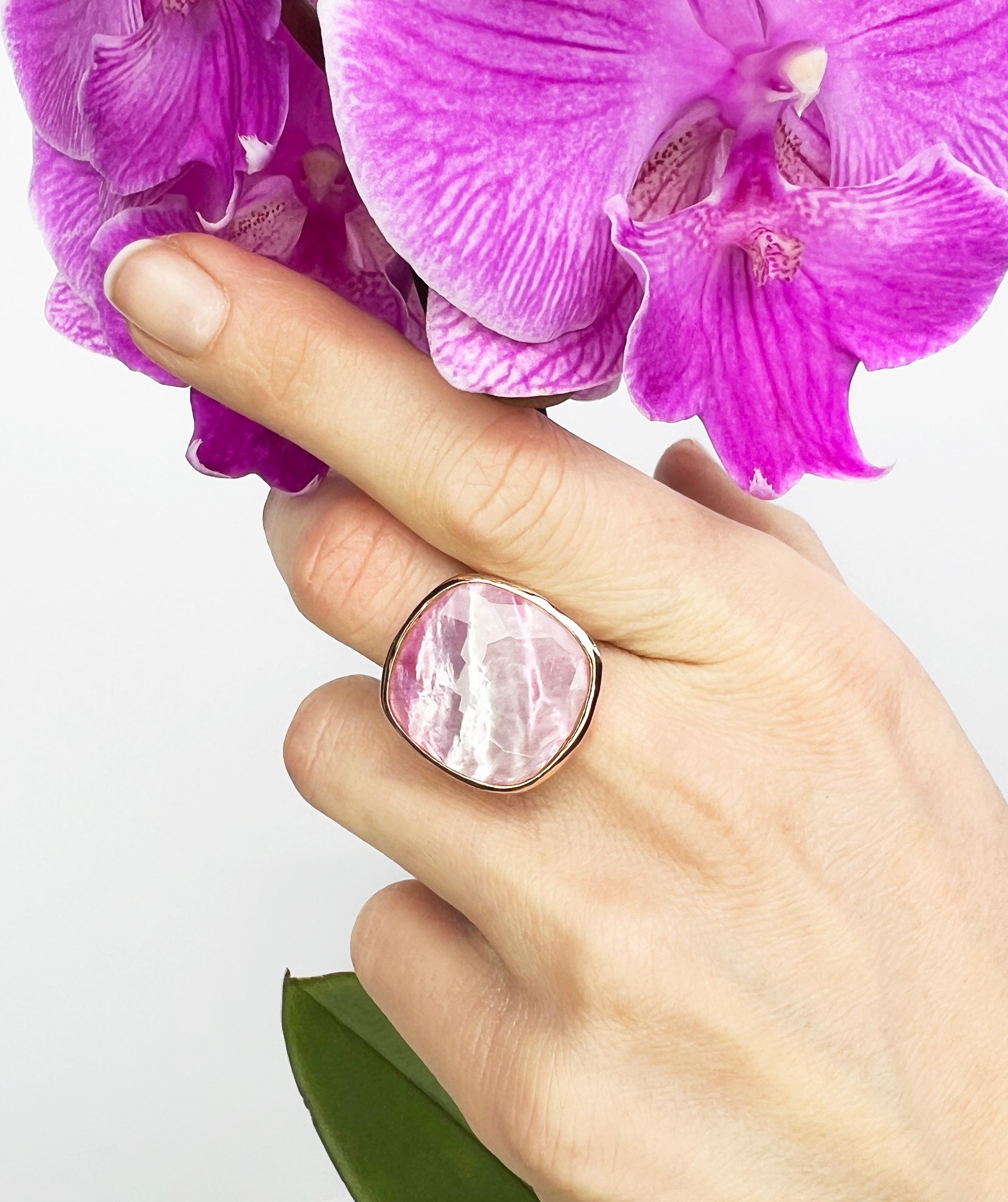 Cabochon 9Kt  Rose Gold Natural Double Stones Fashion Cocktail Engagement Modern Ring For Sale