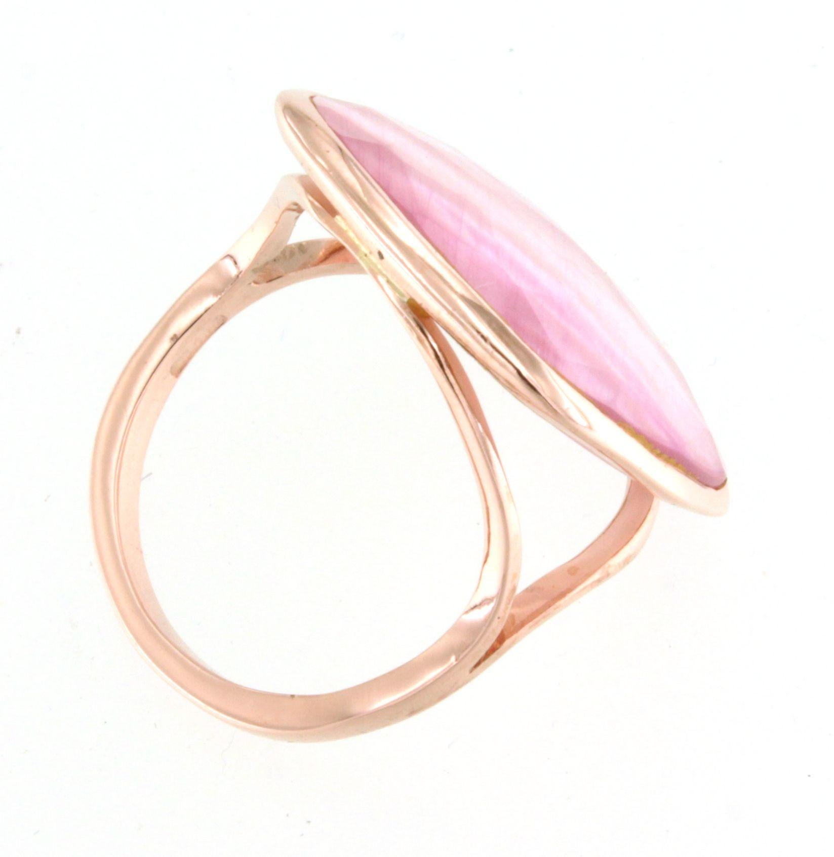 9Kt  Rose Gold Natural Double Stones Fashion Cocktail Engagement Modern Ring In New Condition For Sale In GALLARATE, IT