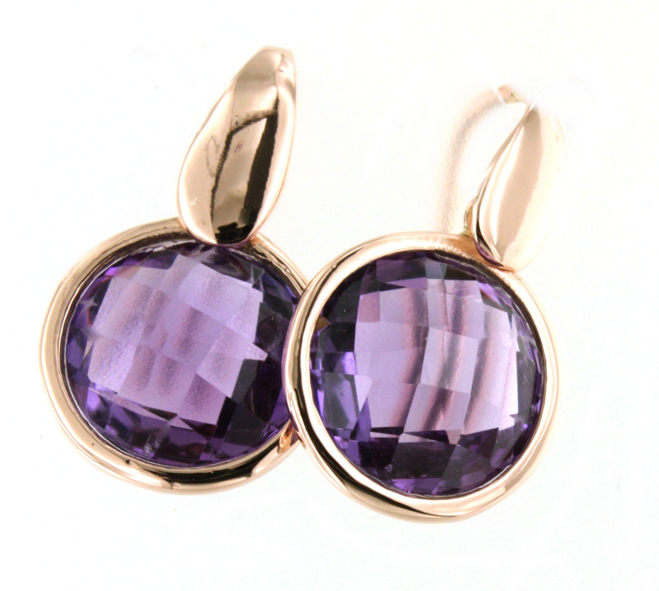 Moderne 9Kt  Or Rose Naturel  A Stone Quartz Amethyst Cocktail  Boucles d'oreilles modernes en vente