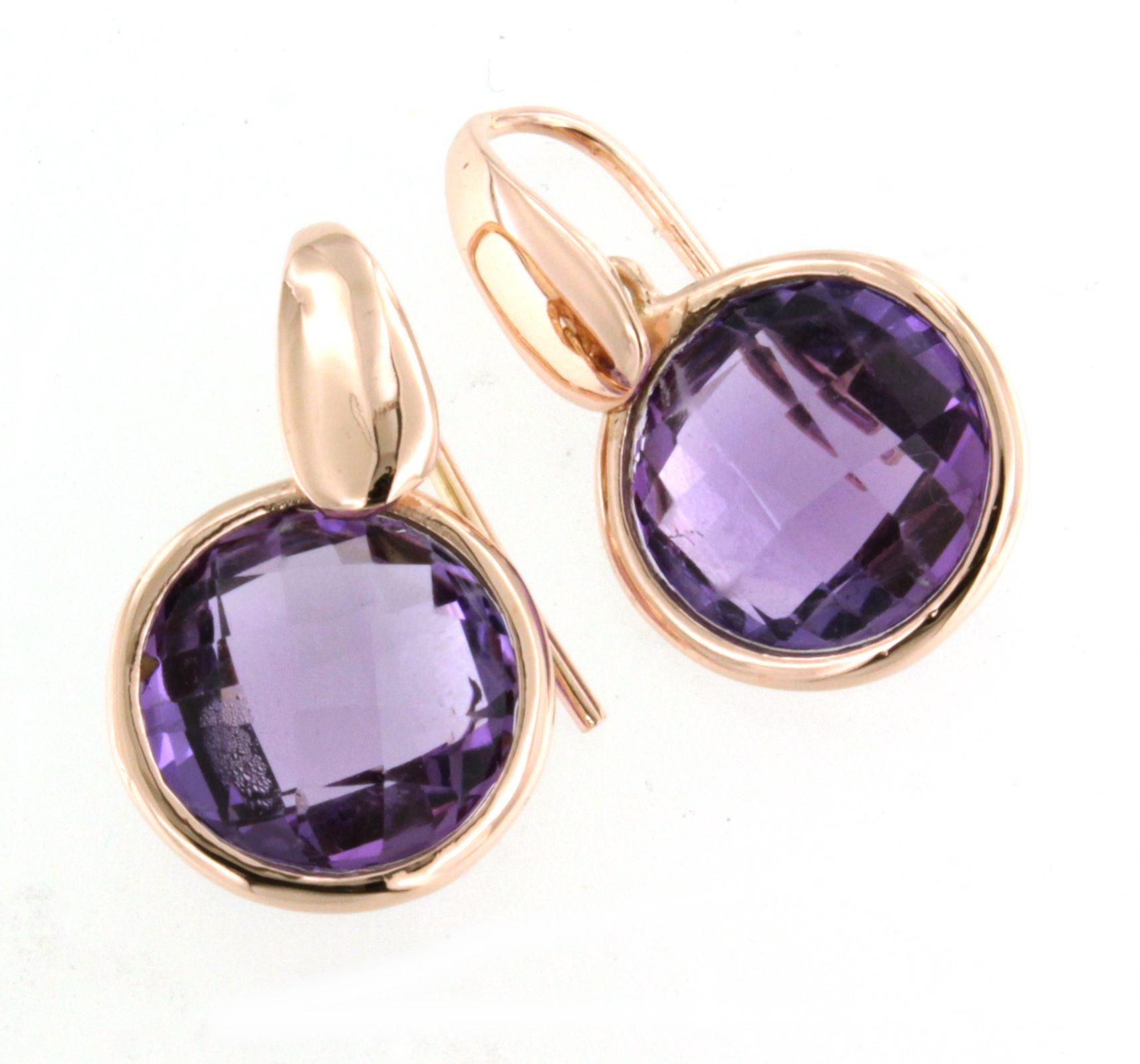 9Kt  Or Rose Naturel  A Stone Quartz Amethyst Cocktail  Boucles d'oreilles modernes Neuf - En vente à GALLARATE, IT
