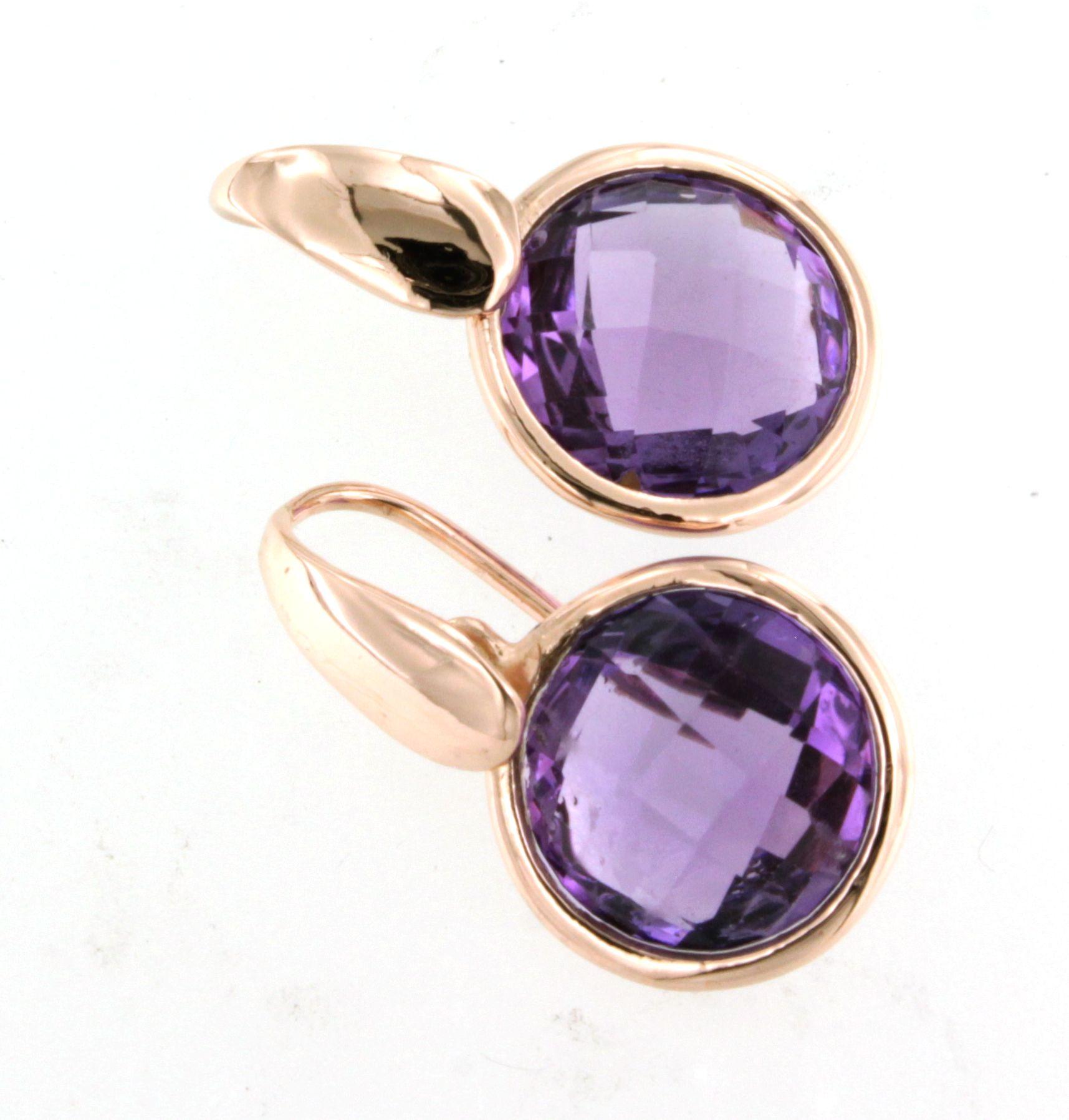 9Kt  Or Rose Naturel  A Stone Quartz Amethyst Cocktail  Boucles d'oreilles modernes en vente 1
