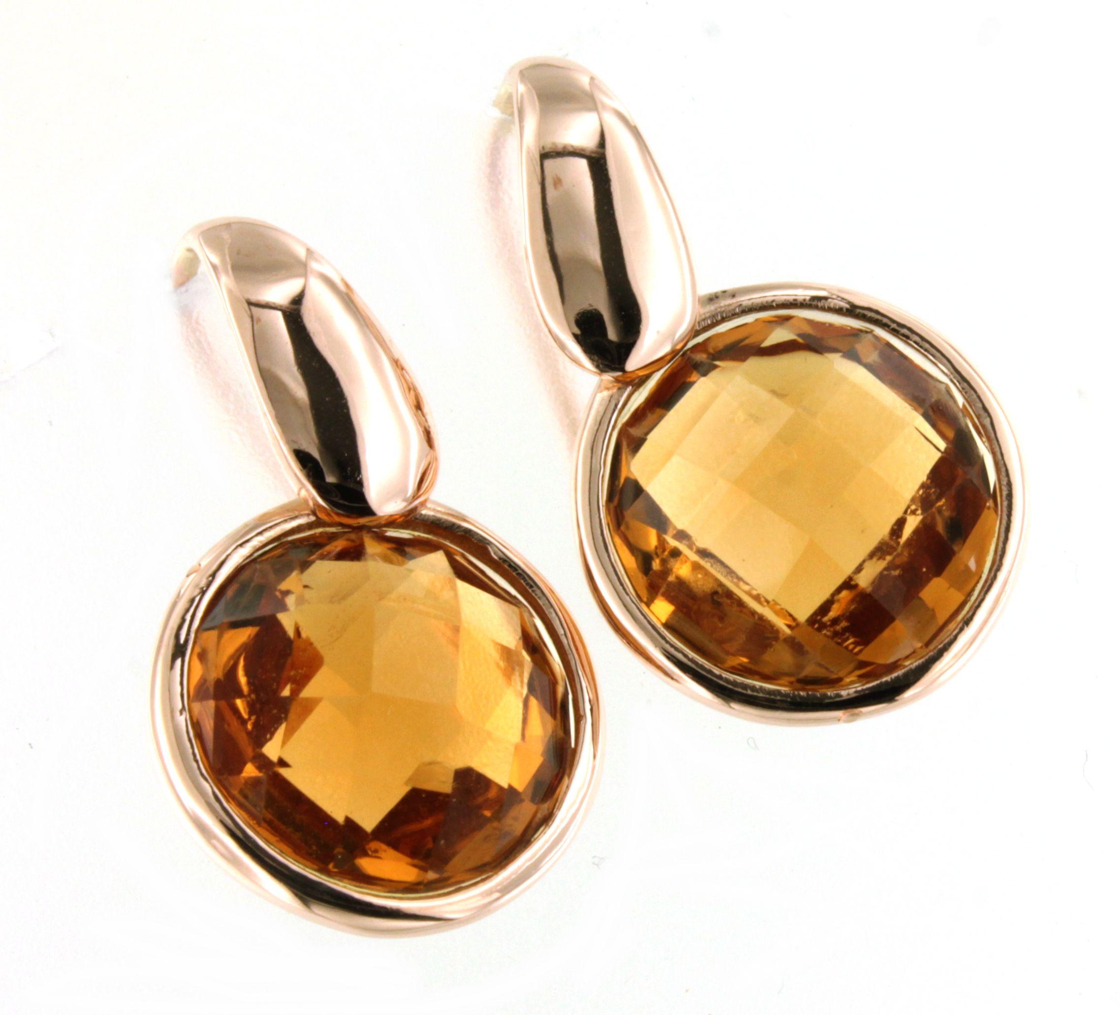Moderne 9Kt  Or Rose Pierre Naturelle Quartz Citrine Cocktail  Boucles d'oreilles modernes en vente