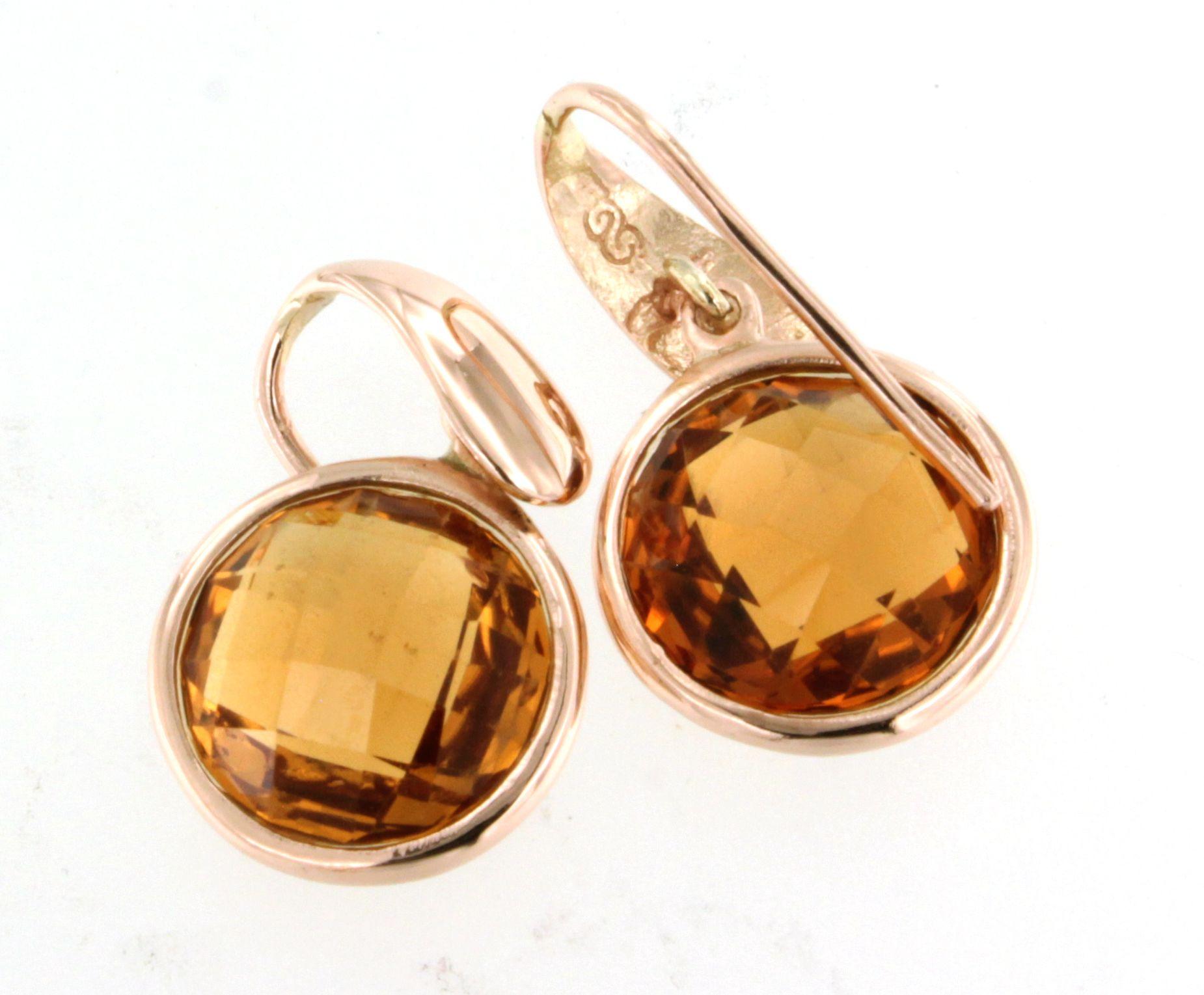 Taille rose 9Kt  Or Rose Pierre Naturelle Quartz Citrine Cocktail  Boucles d'oreilles modernes en vente