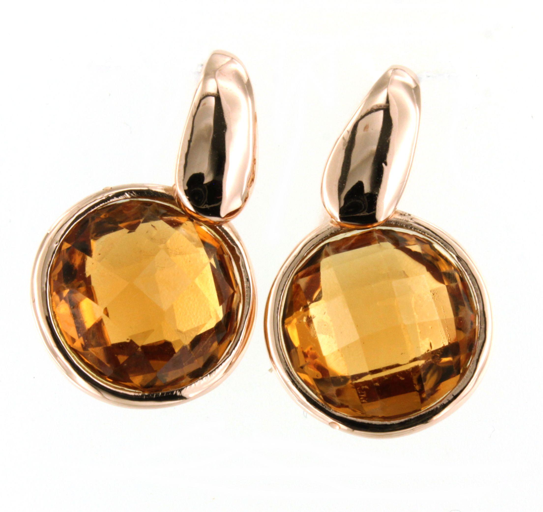 9Kt  Or Rose Pierre Naturelle Quartz Citrine Cocktail  Boucles d'oreilles modernes Unisexe en vente