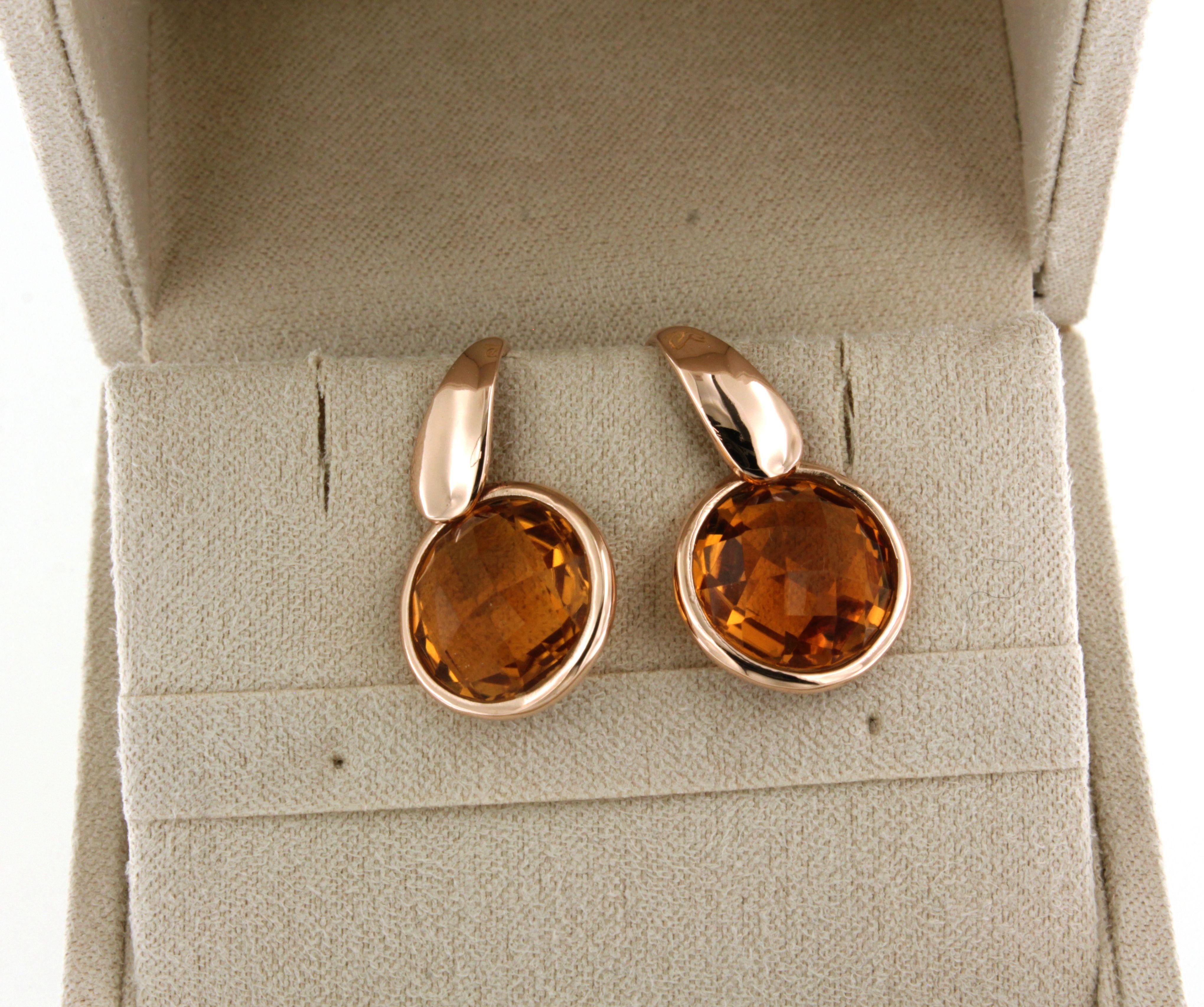 9Kt  Or Rose Pierre Naturelle Quartz Citrine Cocktail  Boucles d'oreilles modernes en vente 1
