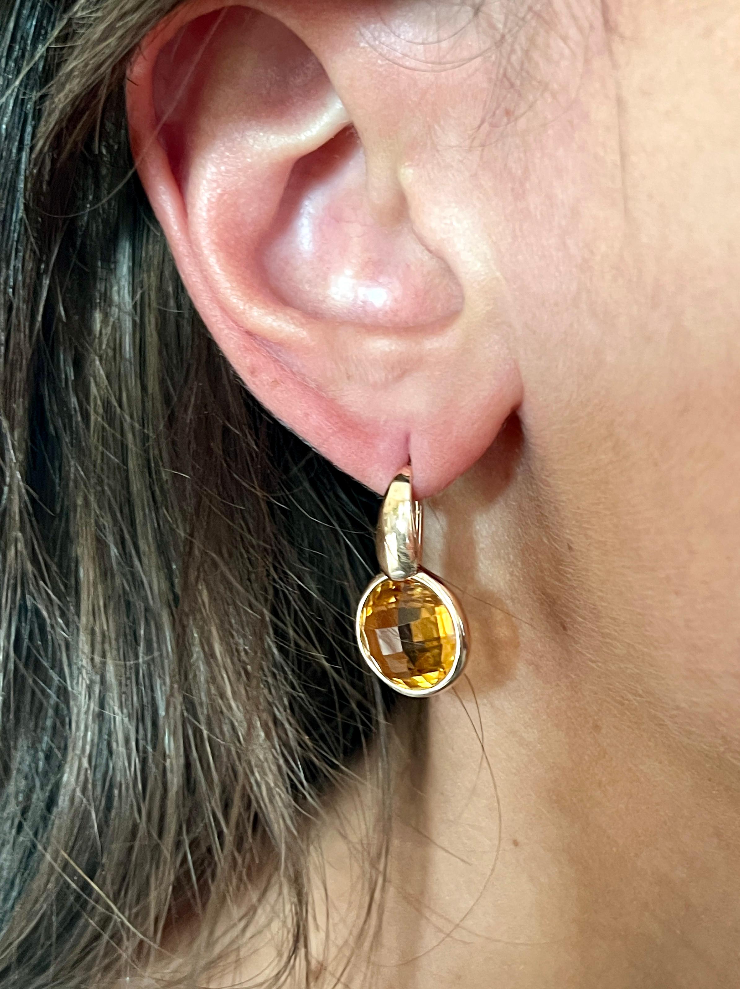 9Kt  Or Rose Pierre Naturelle Quartz Citrine Cocktail  Boucles d'oreilles modernes en vente 2