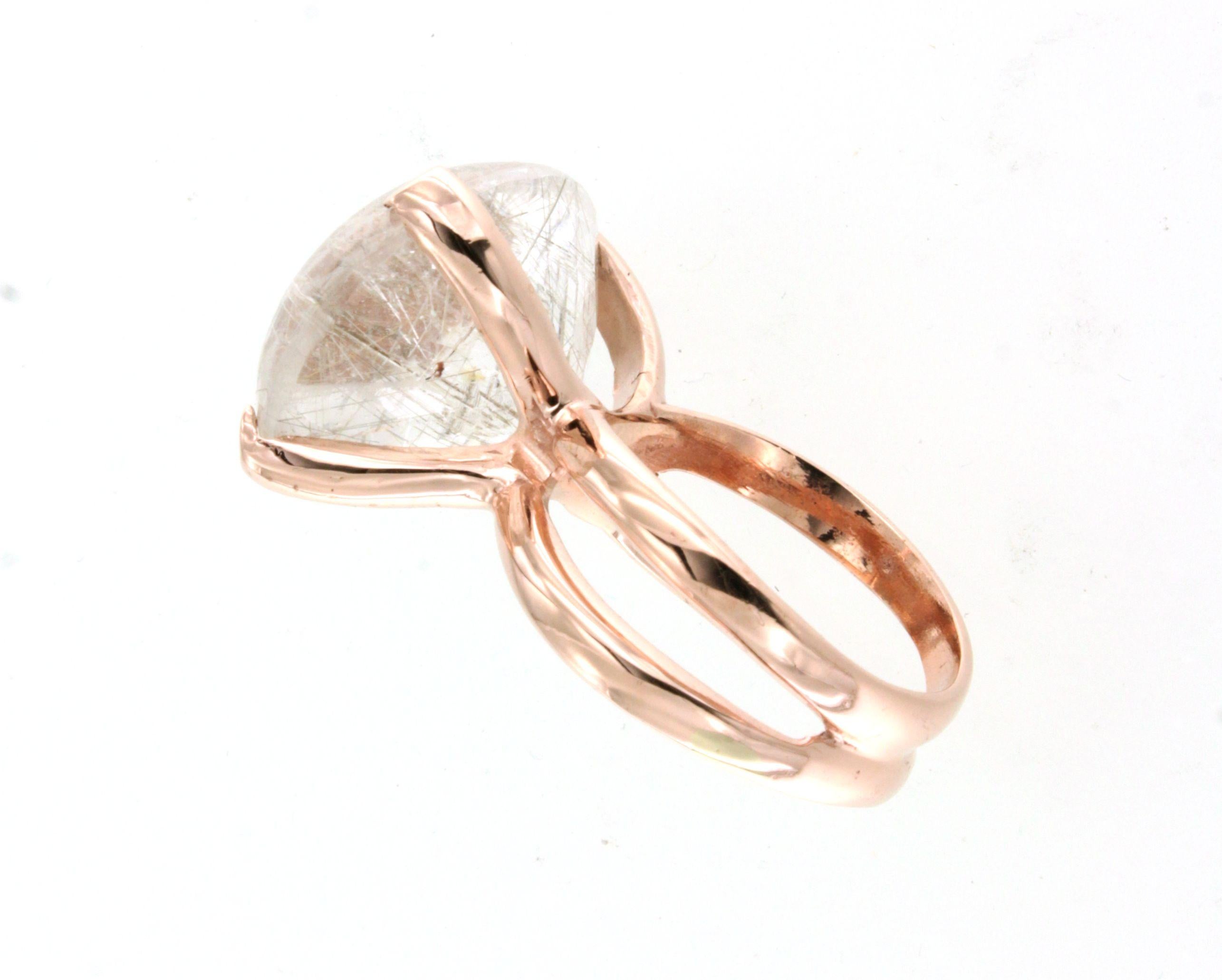 Cabochon 9Kt  Anello in oro rosa con pietra naturale, quarzo rutilato, cocktail e design moderno in vendita
