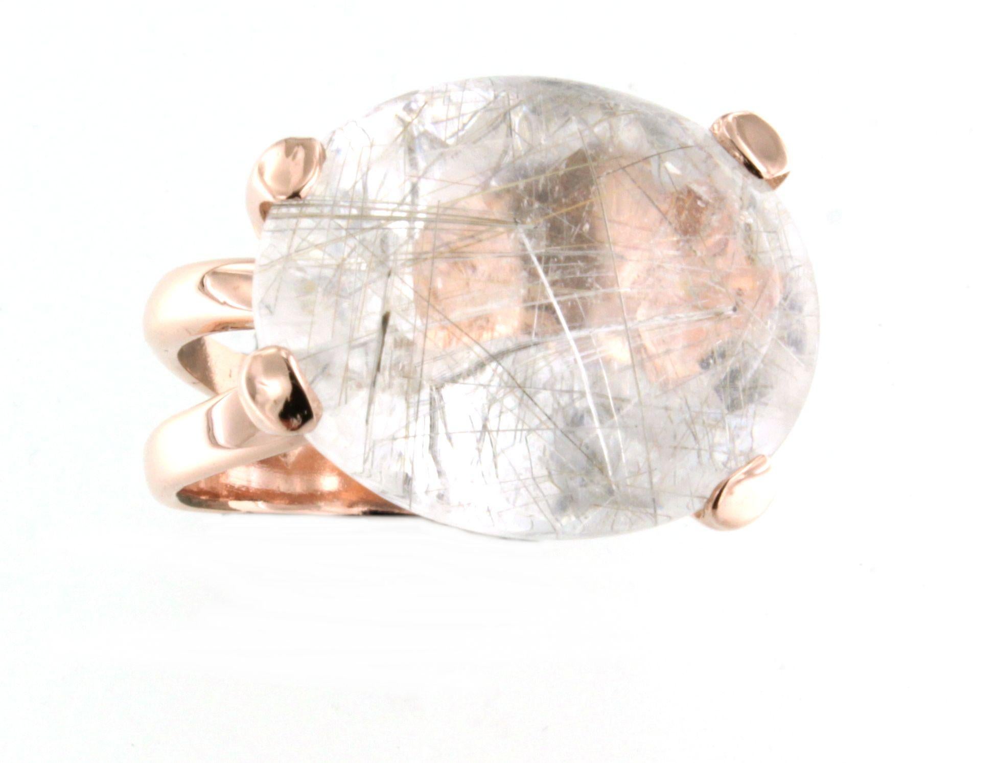9Kt  Anello in oro rosa con pietra naturale, quarzo rutilato, cocktail e design moderno in vendita 2
