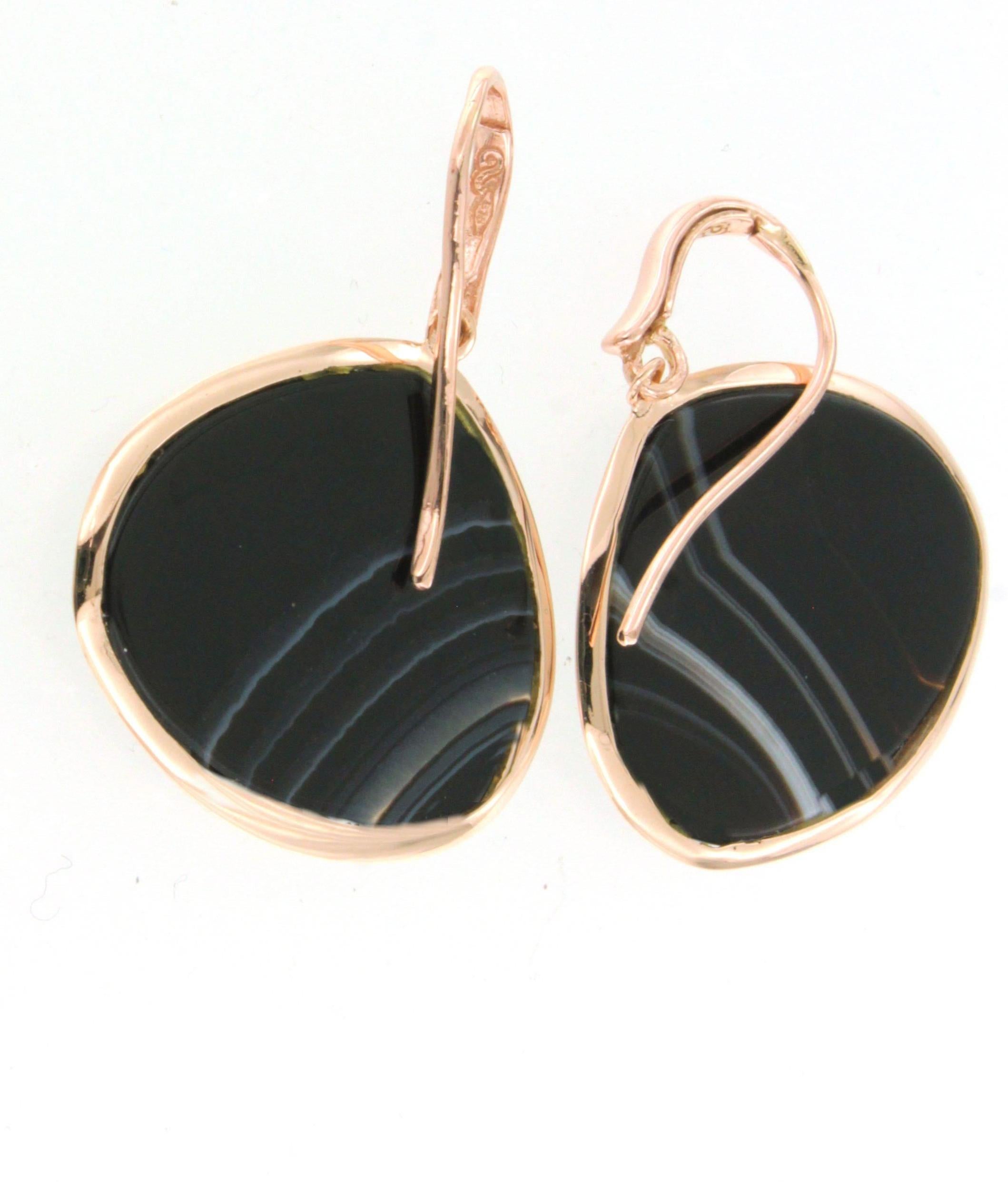 9Kt Rose Gold Natural Stones Onyx Fashion Modern Design Drop Stud  Earrings For Sale 4