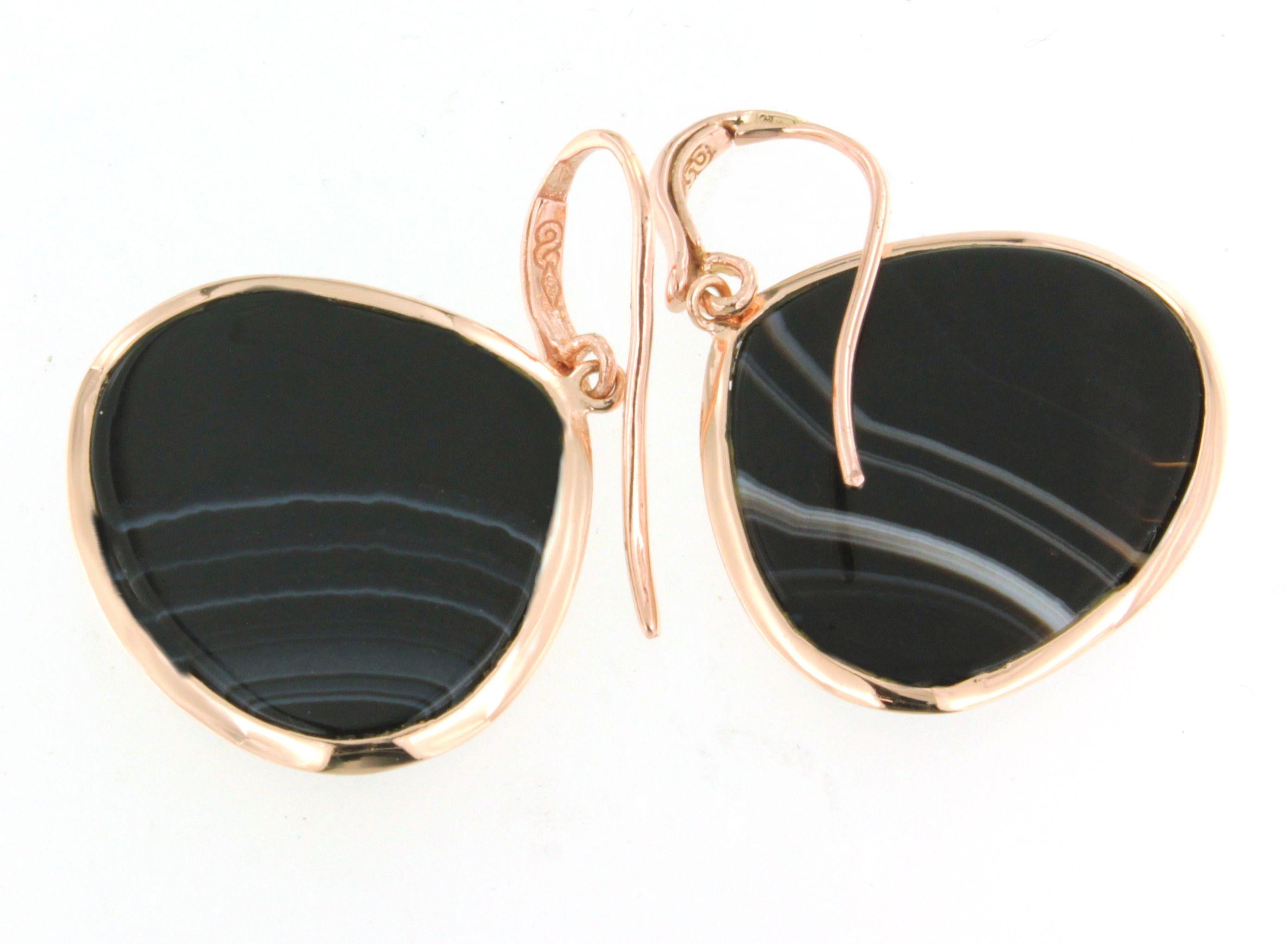 9Kt Rose Gold Natural Stones Onyx Fashion Modern Design Drop Stud  Earrings For Sale 5