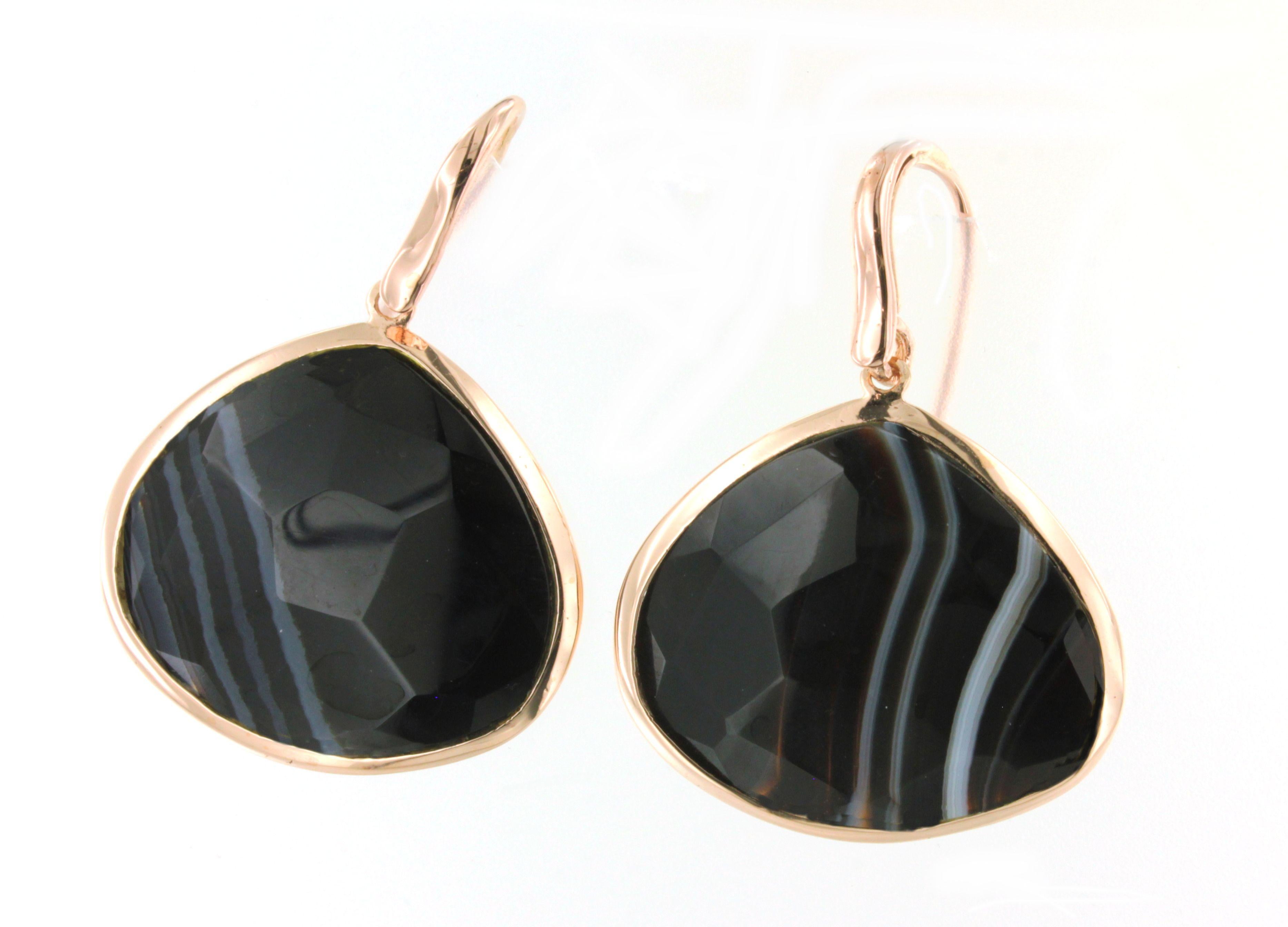 9Kt Rose Gold Natural Stones Onyx Fashion Modern Design Drop Stud  Earrings In New Condition For Sale In GALLARATE, IT