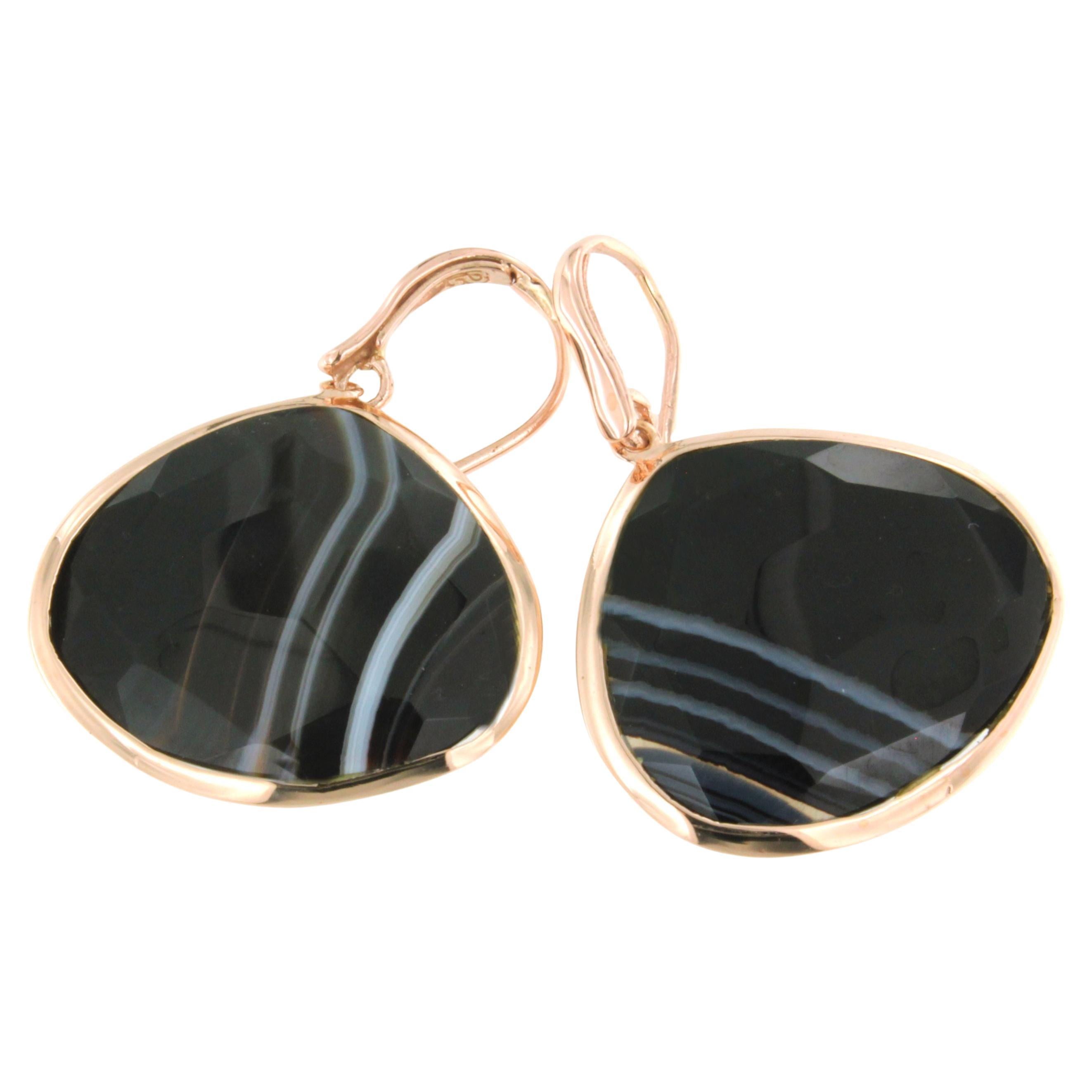 9Kt Rose Gold Natural Stones Onyx Fashion Modern Design Drop Stud  Earrings