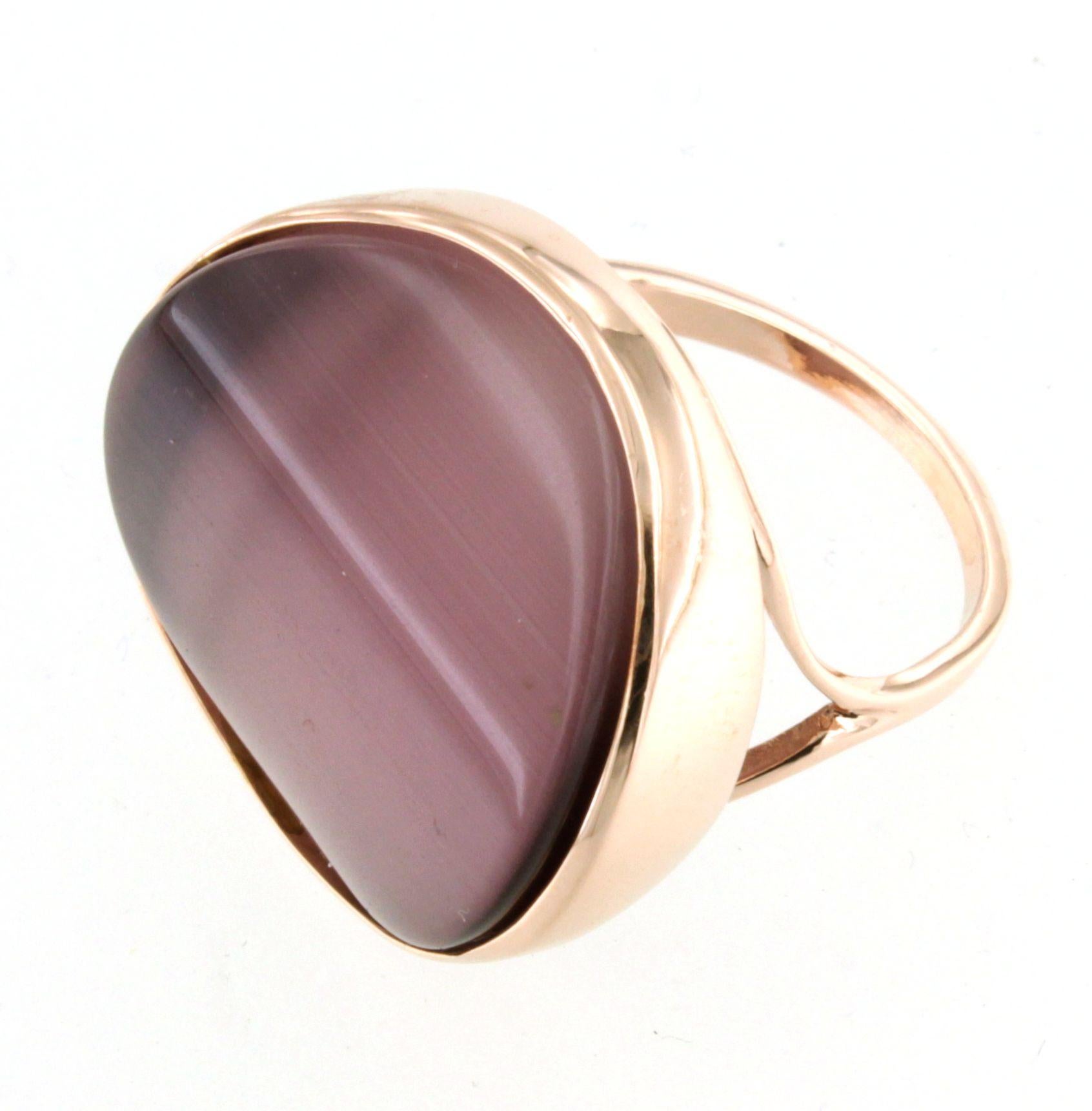 9Kt  Rose Gold Pink Quartz Agata Stone Fashion Cocktail Modernist  Modern Ring For Sale 5