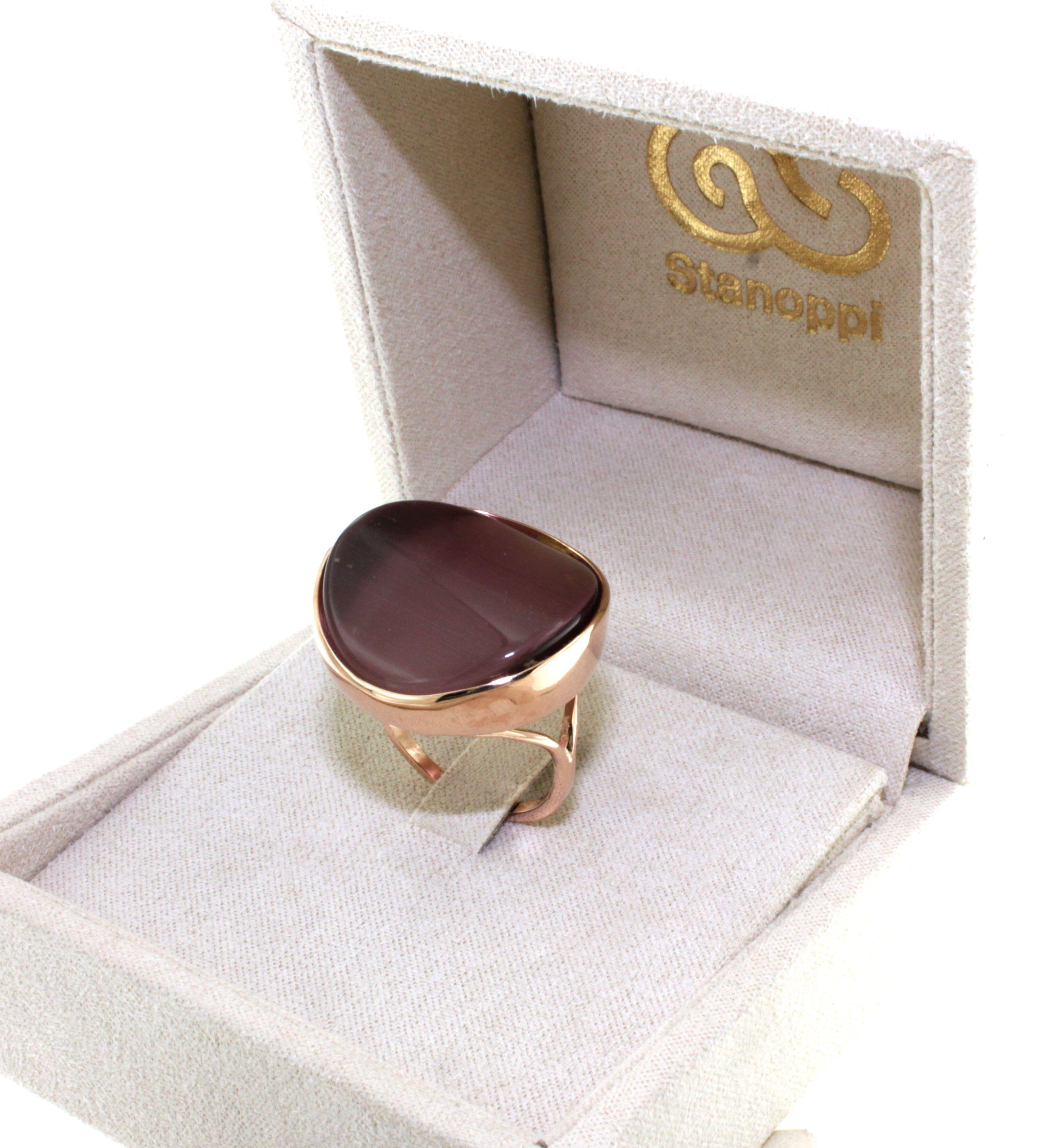 9Kt  Rose Gold Pink Quartz Agata Stone Fashion Cocktail Modernist  Modern Ring For Sale 6