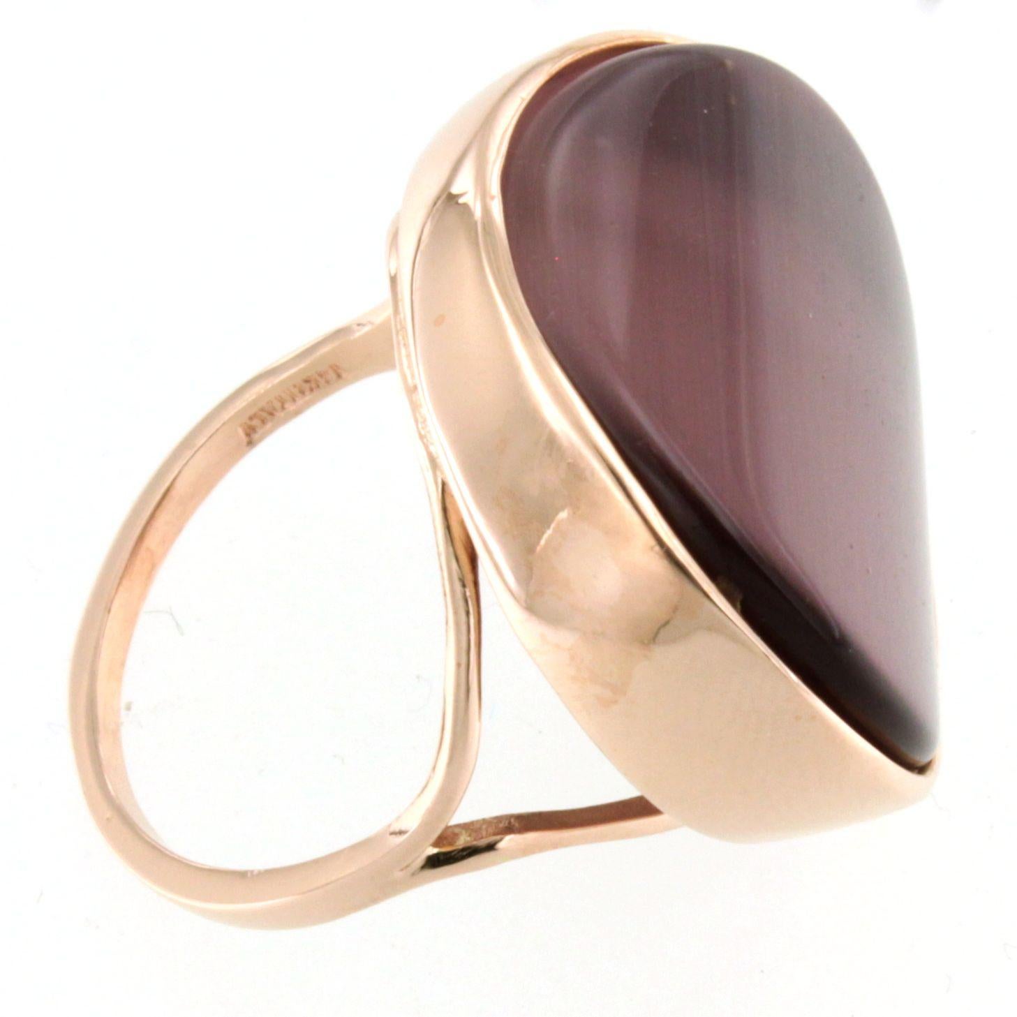 9Kt  Rose Gold Pink Quartz Agata Stone Fashion Cocktail Modernist  Modern Ring For Sale 1