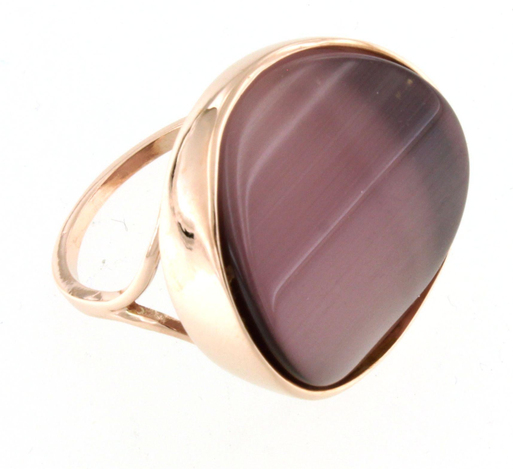 9Kt  Rose Gold Pink Quartz Agata Stone Fashion Cocktail Modernist  Modern Ring For Sale 4