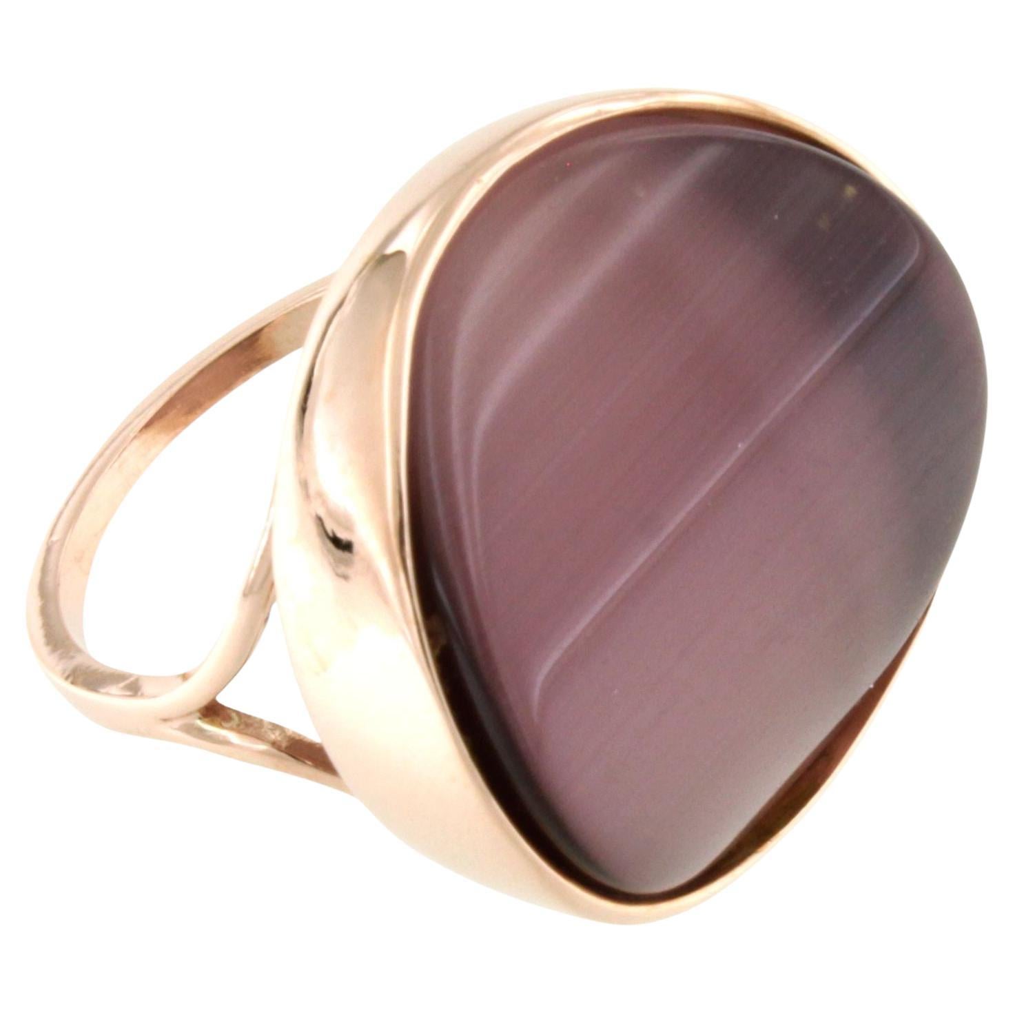 9Kt  Rose Gold Pink Quartz Agata Stone Fashion Cocktail Modernist  Modern Ring For Sale