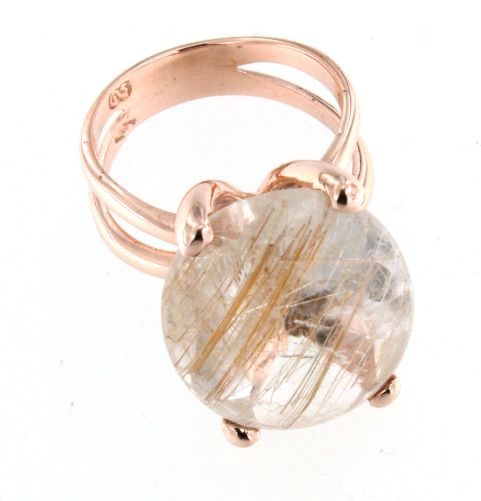 Women's or Men's 9Kt Rose Gold Rutiled Quartz Stone Cocktail Modern Fashion Amazing Modern Ring For Sale