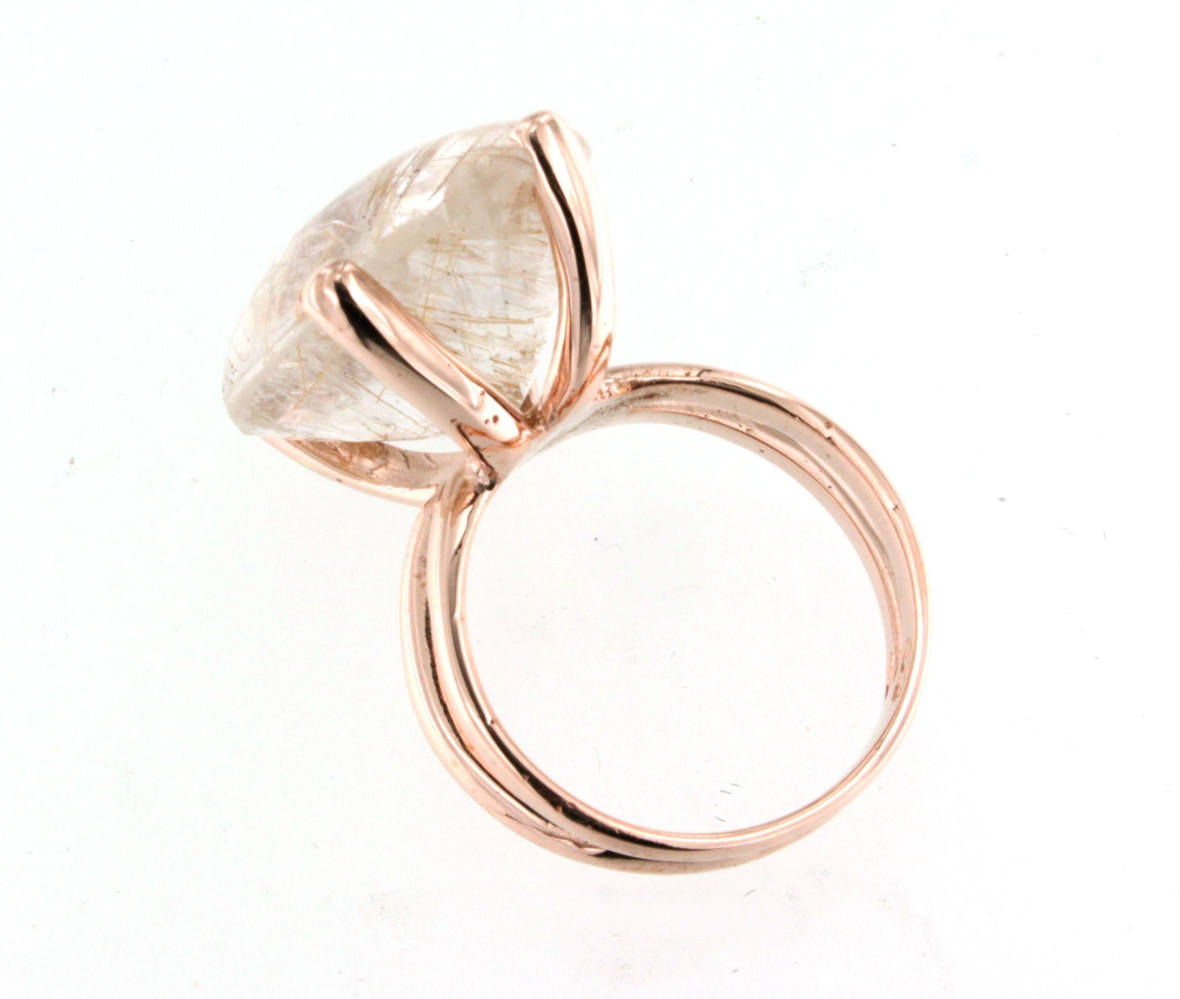 9Kt Rose Gold Rutiled Quartz Stone Cocktail Modern Fashion Amazing Modern Ring For Sale 2
