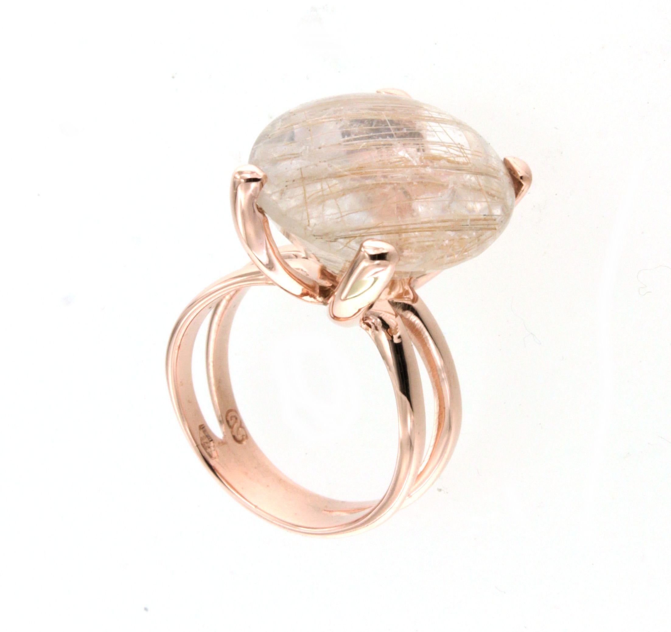 9Kt Rose Gold Rutiled Quartz Stone Cocktail Modern Fashion Amazing Modern Ring For Sale 3