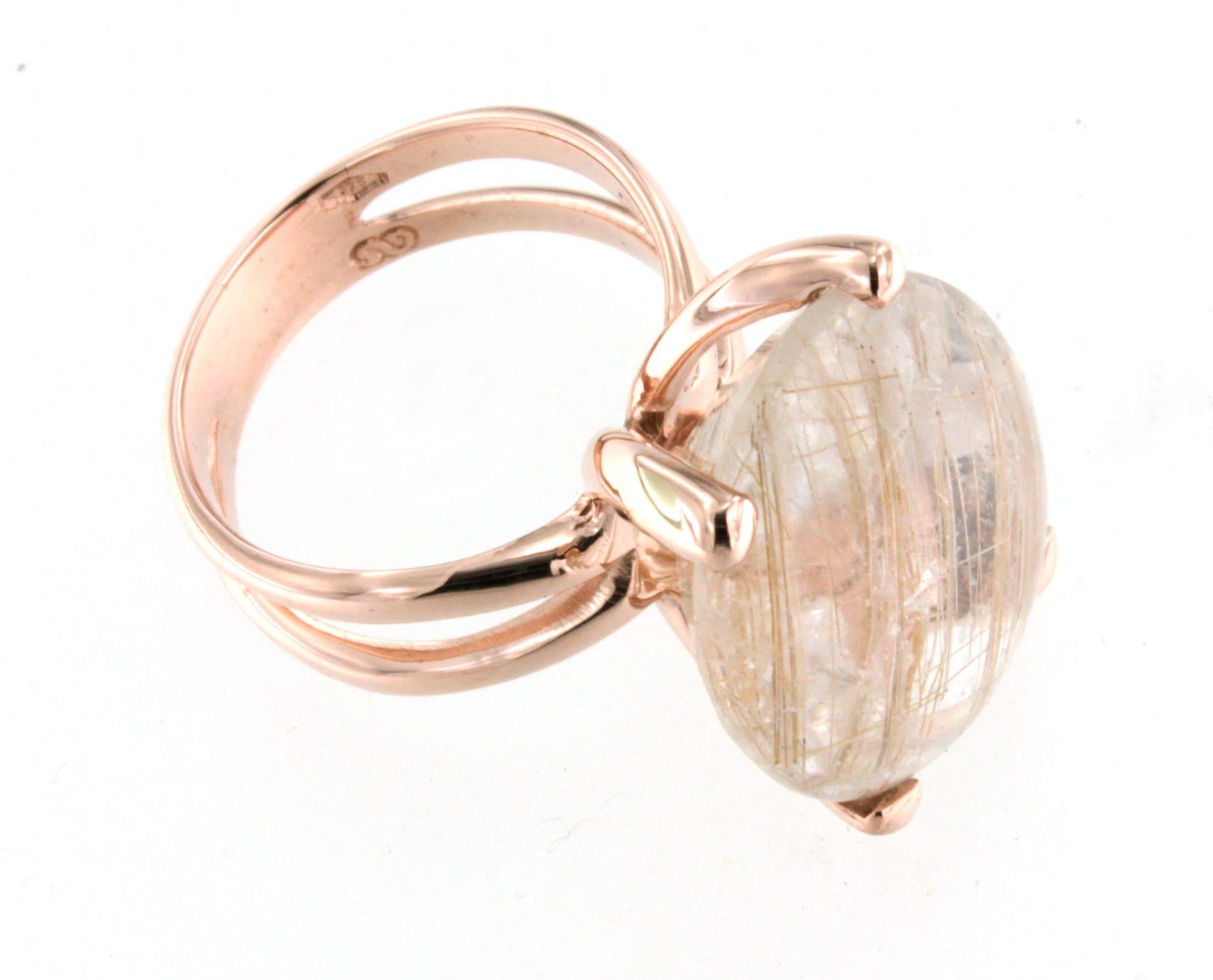 9Kt Rose Gold Rutiled Quartz Stone Cocktail Modern Fashion Amazing Modern Ring For Sale 4