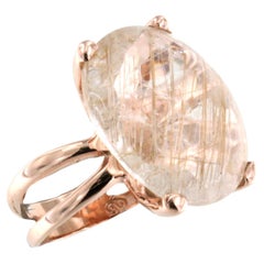 Anello in oro rosa 9Kt con pietra di quarzo rutilato Cocktail Moda moderna sorprendente
