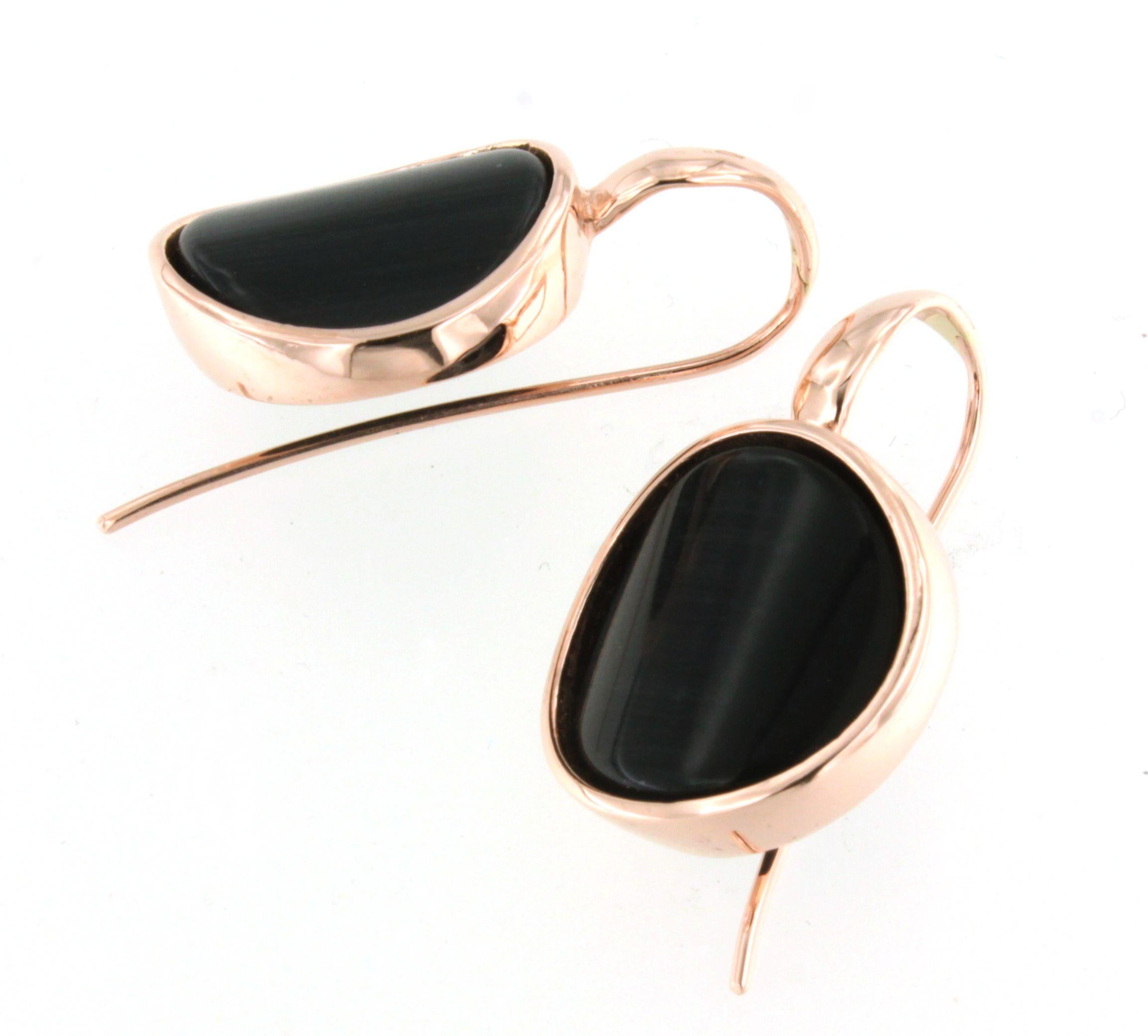 Cabochon Orecchini in oro rosa 9Kt con pietre di quarzo nero Cocktail Moda Moderna Orecchini sorprendenti in vendita