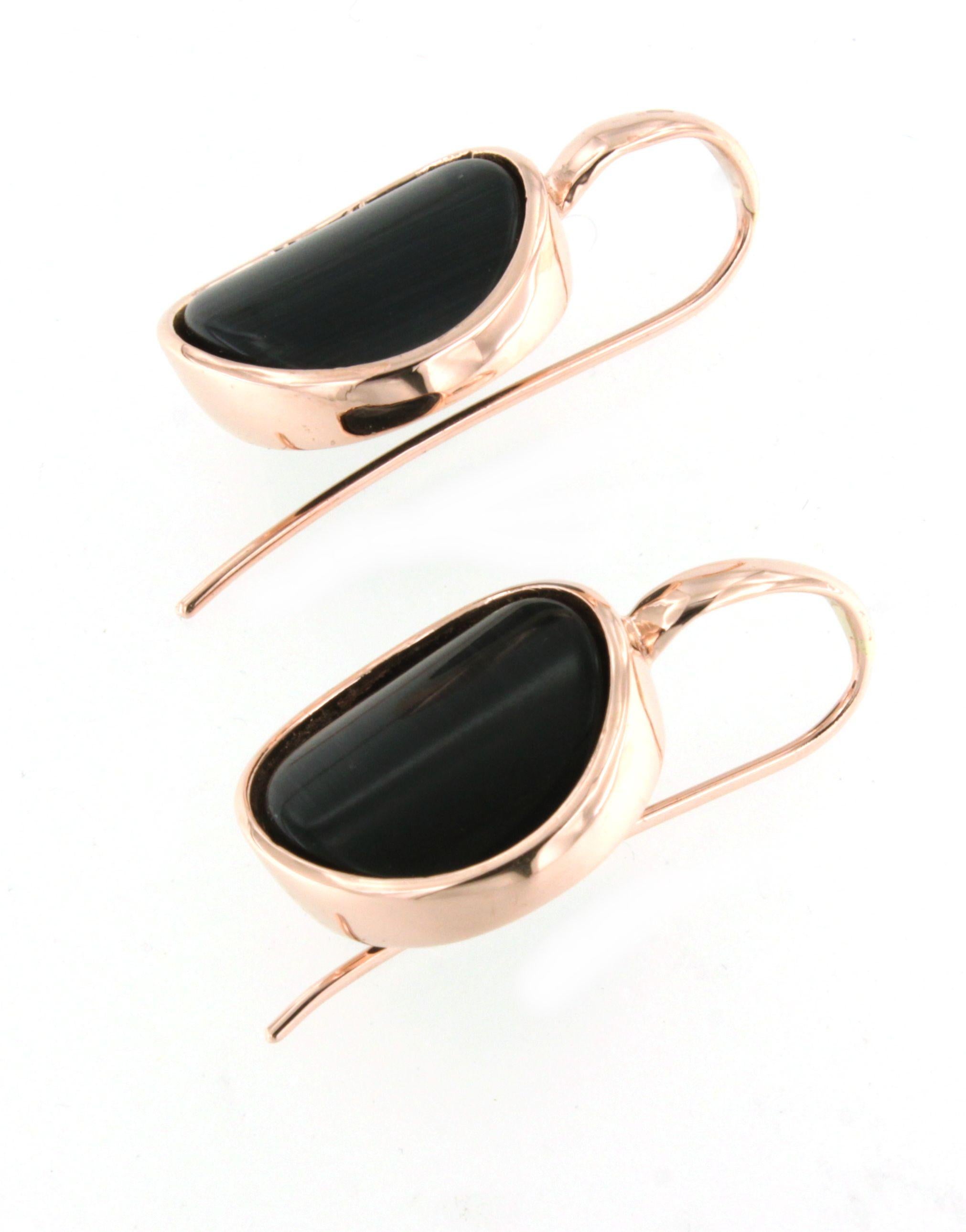 Orecchini in oro rosa 9Kt con pietre di quarzo nero Cocktail Moda Moderna Orecchini sorprendenti In condizioni Nuovo in vendita a GALLARATE, IT