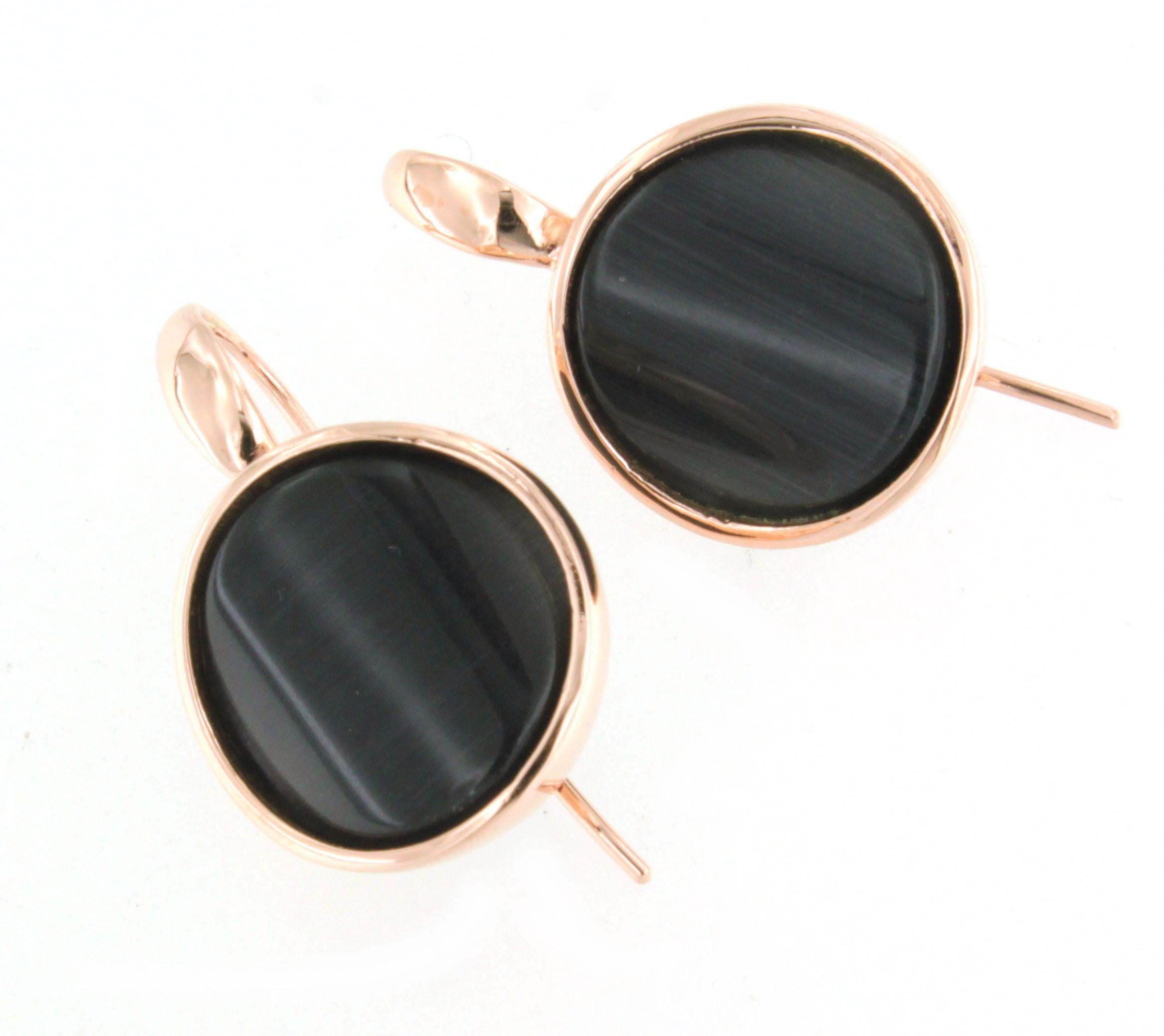 Orecchini in oro rosa 9Kt con pietre di quarzo nero Cocktail Moda Moderna Orecchini sorprendenti in vendita 1