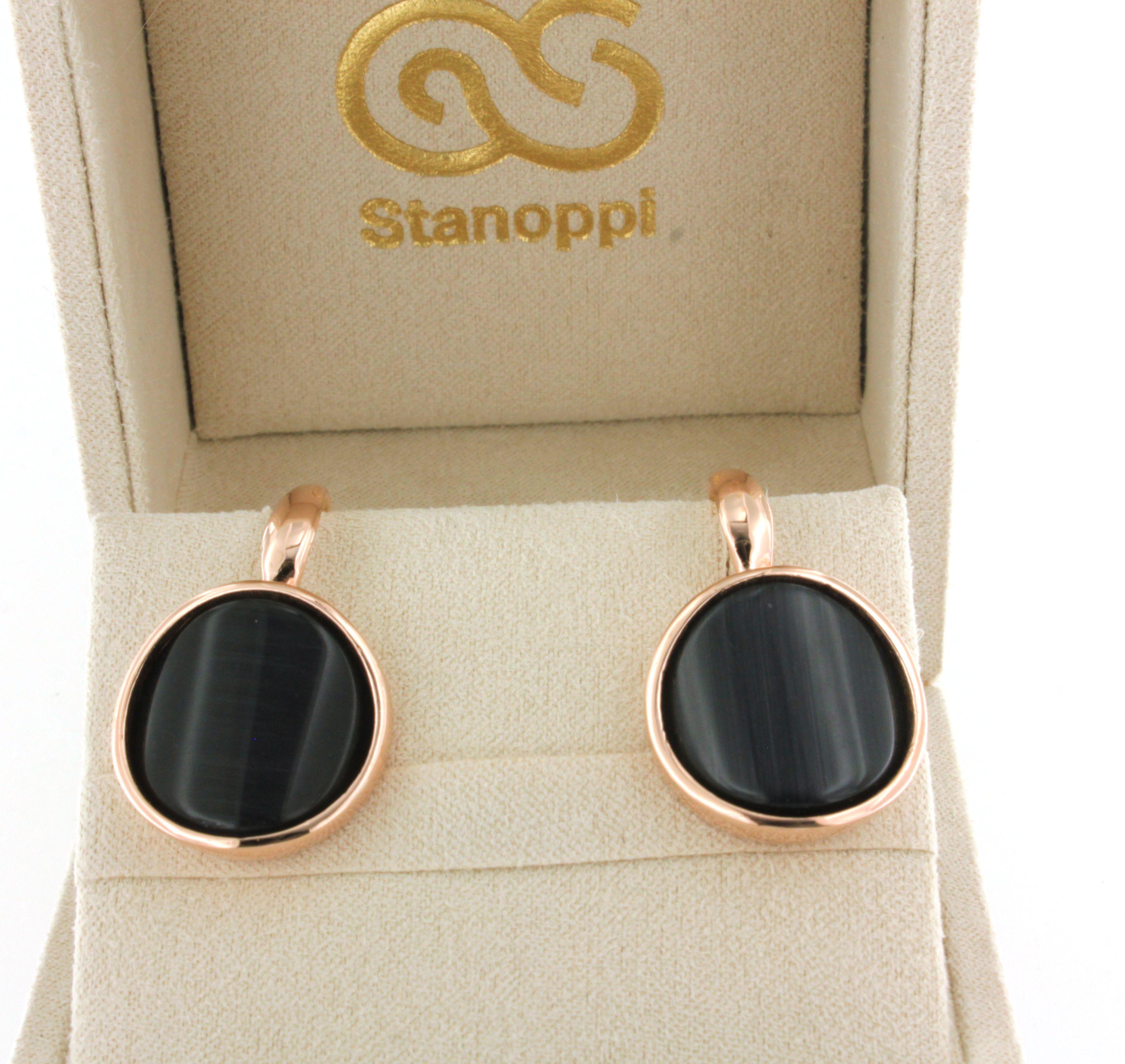 Orecchini in oro rosa 9Kt con pietre di quarzo nero Cocktail Moda Moderna Orecchini sorprendenti in vendita 2