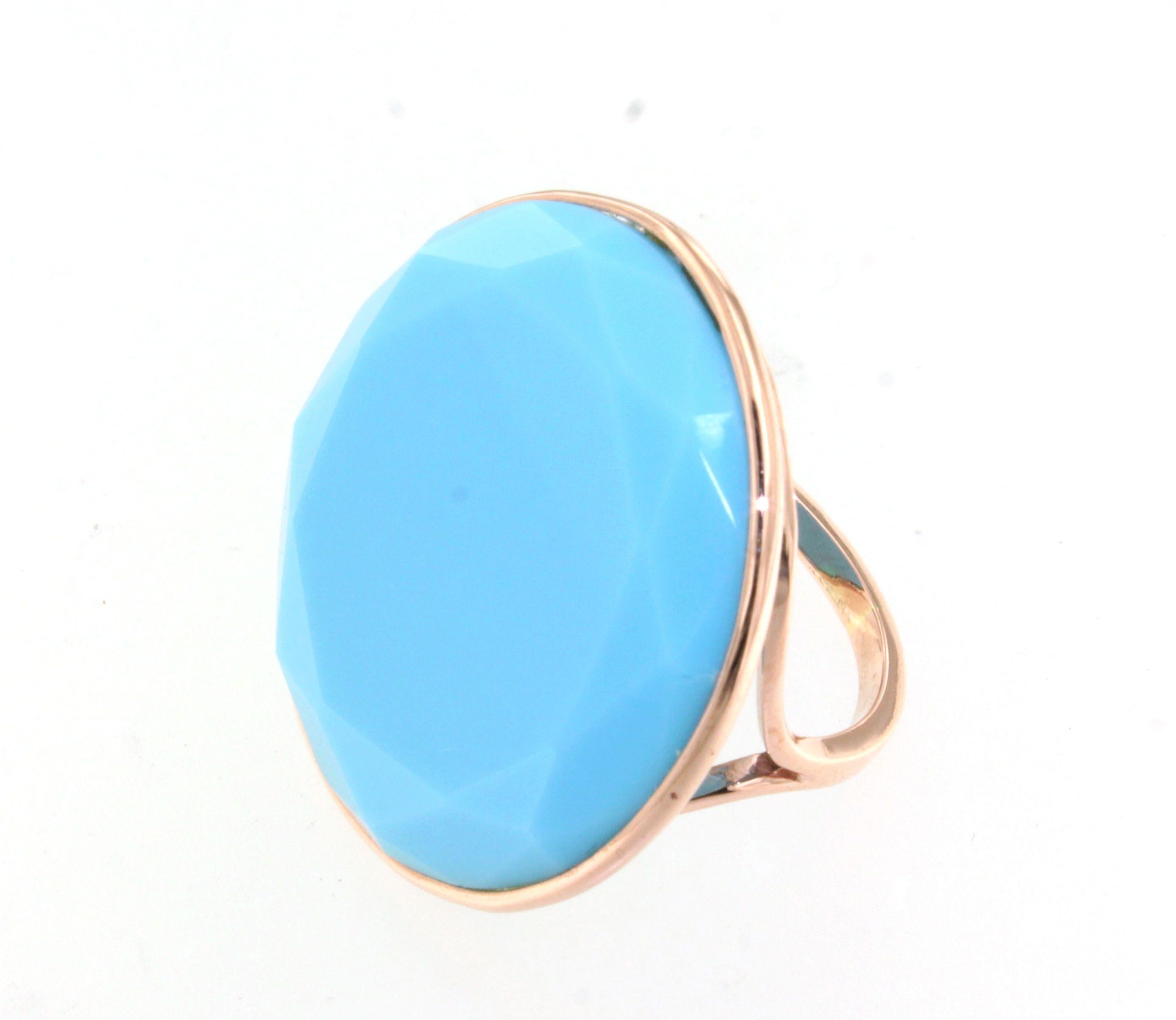 9Kt  Rose Gold Stones Quartz Tourquoise Fashion Cocktail Engagement Modern Ring In New Condition For Sale In GALLARATE, IT