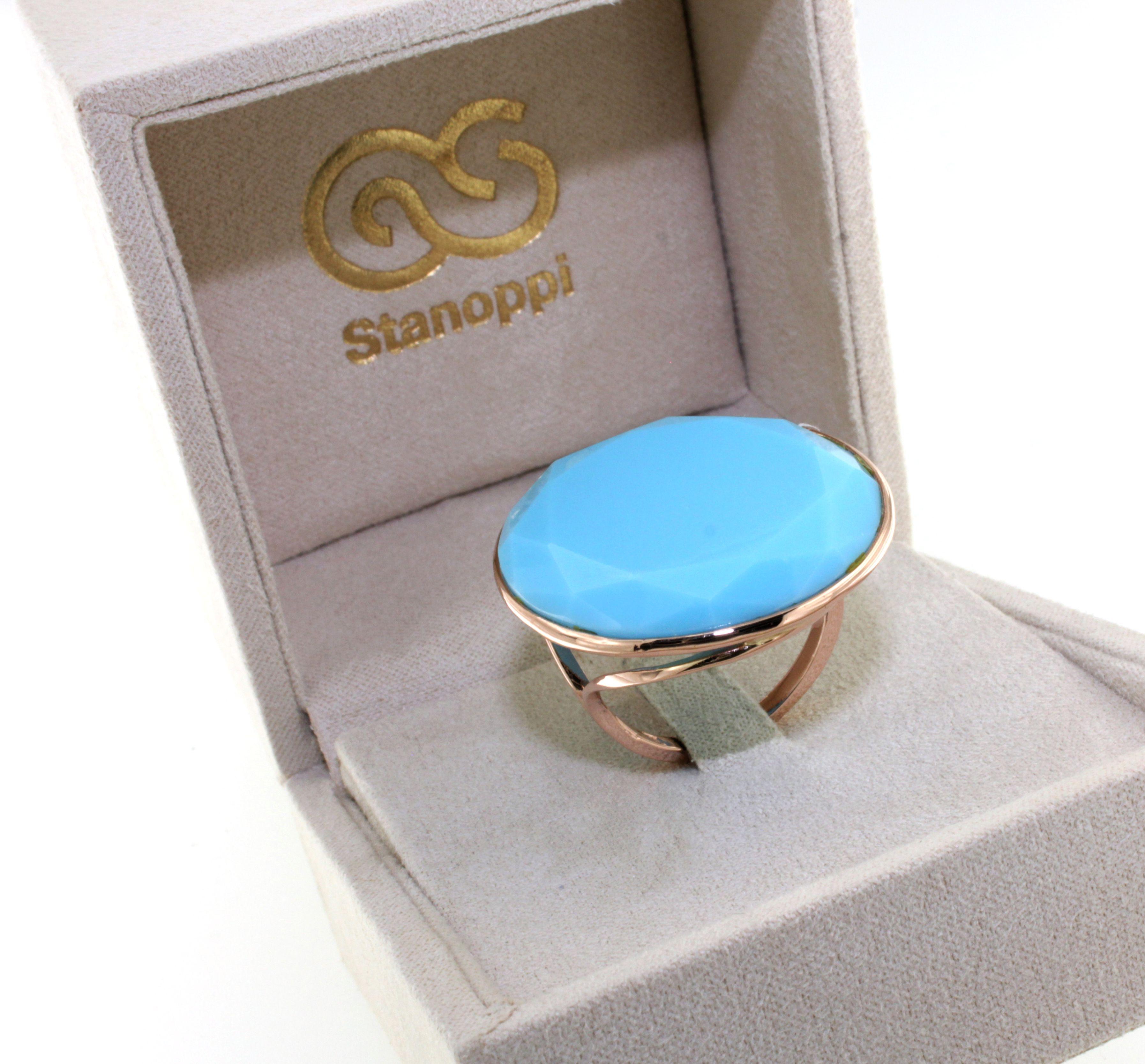 Women's or Men's 9Kt  Rose Gold Stones Quartz Tourquoise Fashion Cocktail Engagement Modern Ring For Sale