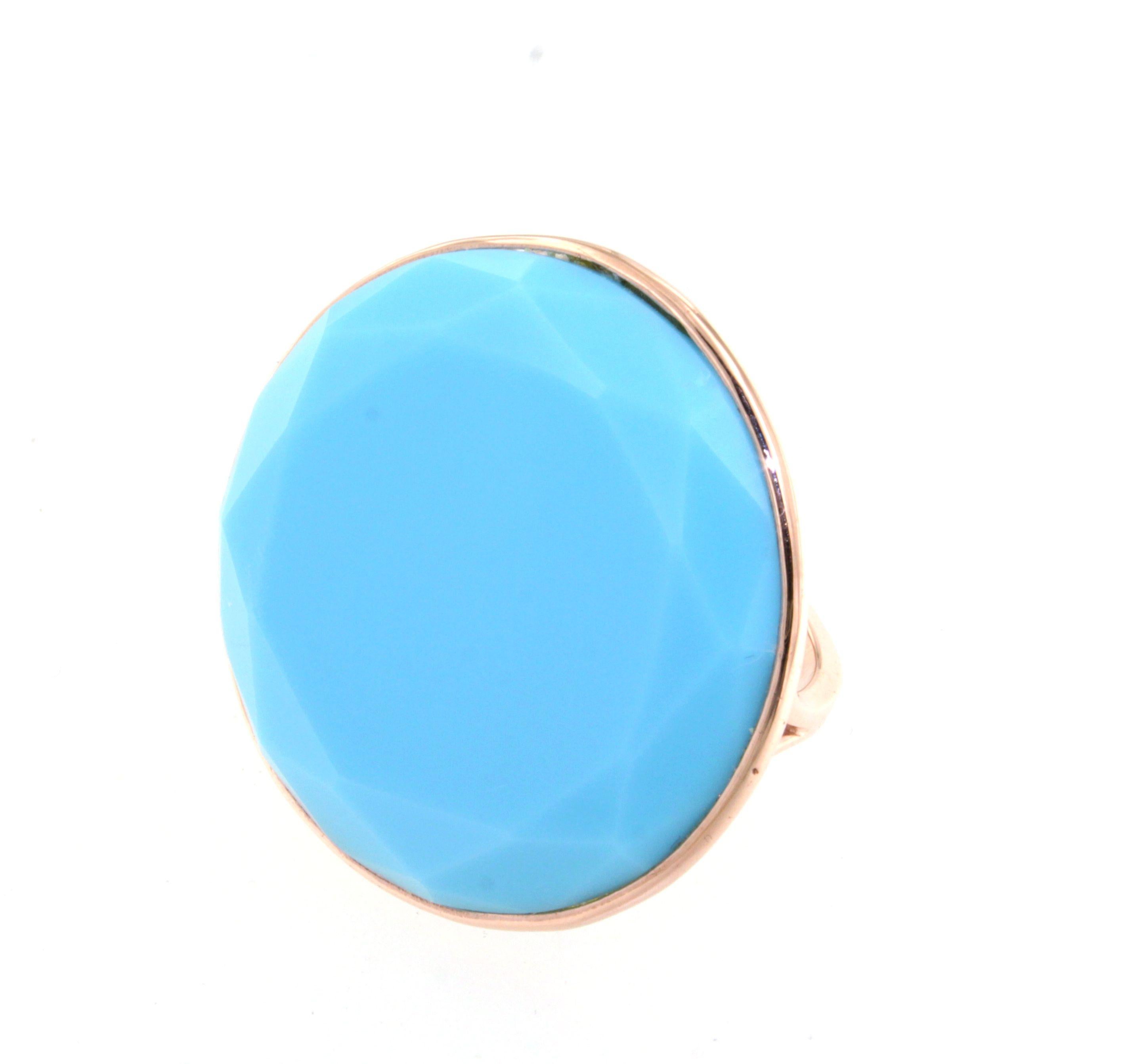 9Kt  Rose Gold Stones Quartz Tourquoise Fashion Cocktail Engagement Modern Ring For Sale 1