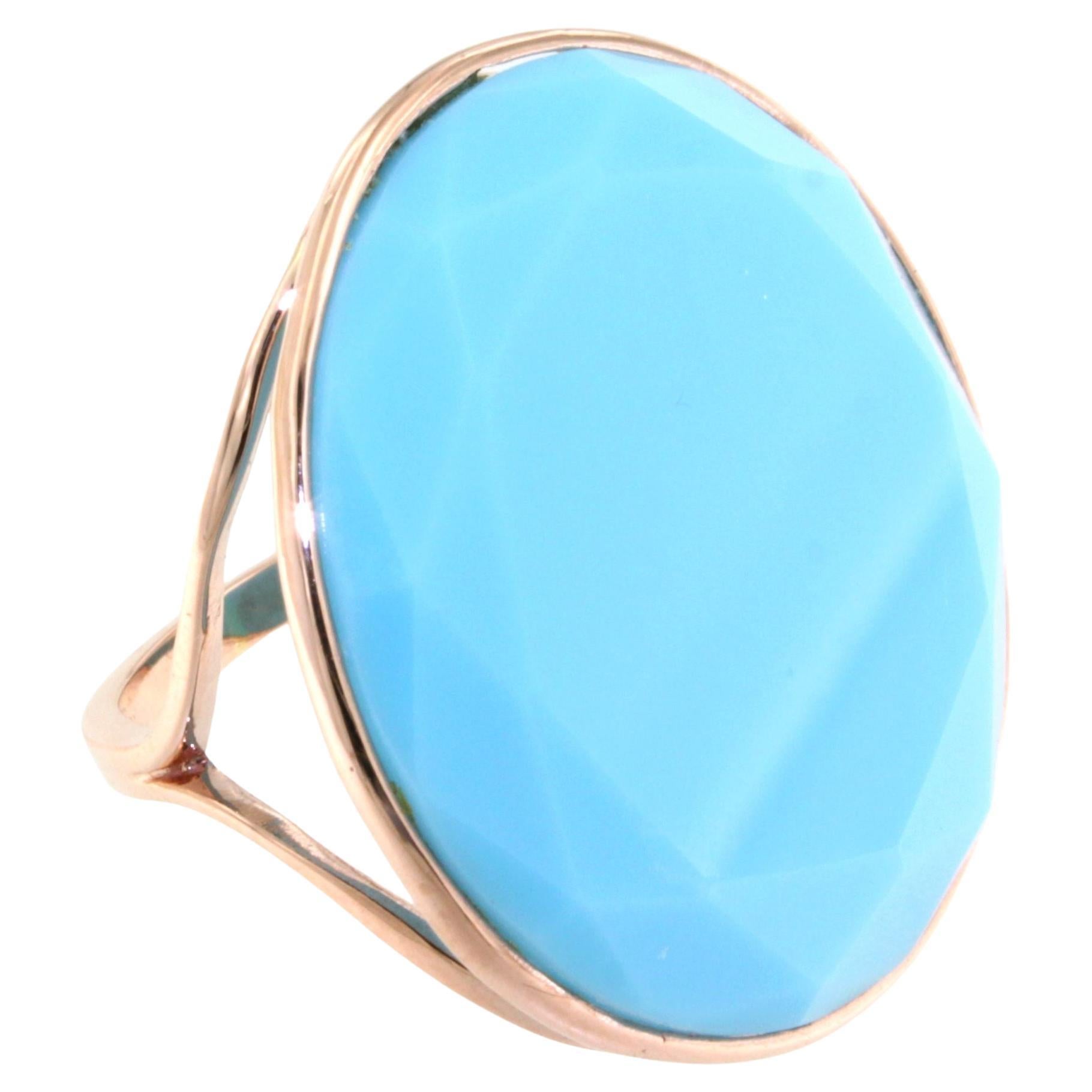 9Kt  Rose Gold Stones Quartz Tourquoise Fashion Cocktail Engagement Modern Ring