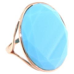 9Kt  Rose Gold Stones Quartz Tourquoise Fashion Cocktail Engagement Modern Ring
