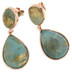 9Kt Rose Gold Stones Rutilated Quartz Turquoise Fashion Modern Design Earrings