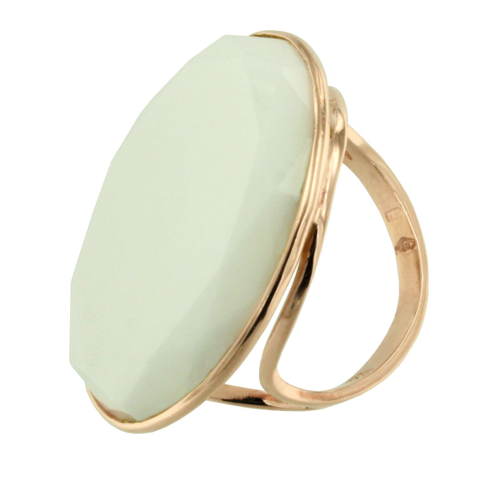 9 Karat Roségold Weißer Quarz Steine Cocktail Moderne Mode Außergewöhnlicher Ring im Zustand „Neu“ im Angebot in GALLARATE, IT