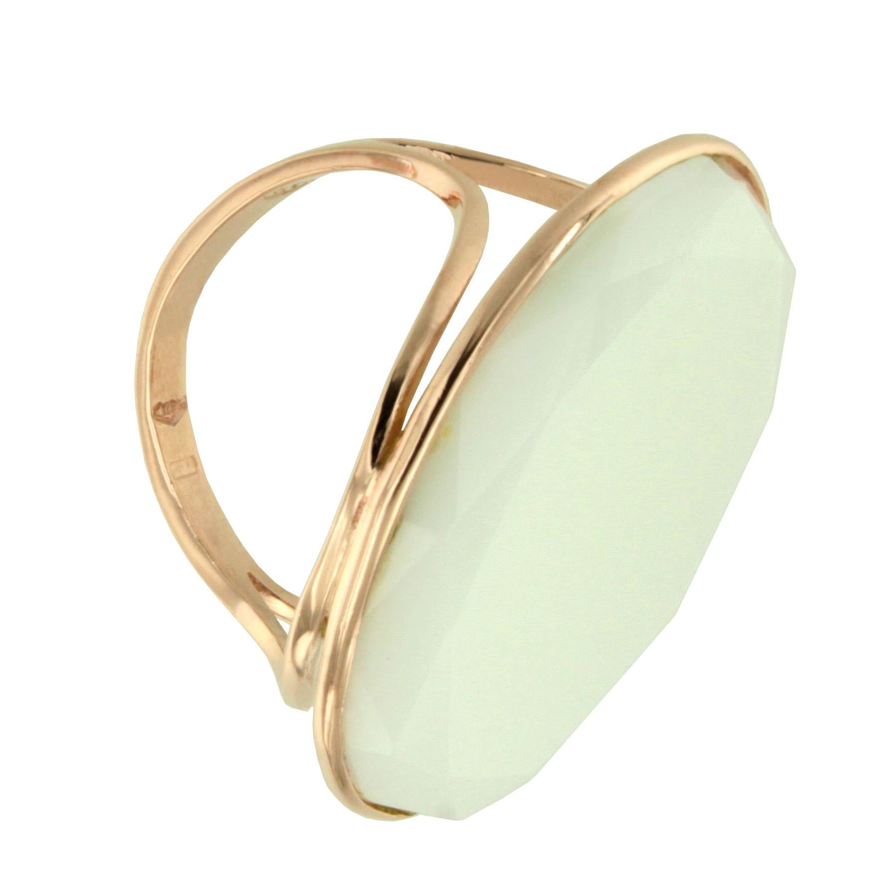 9 Karat Roségold Weißer Quarz Steine Cocktail Moderne Mode Außergewöhnlicher Ring im Angebot 2