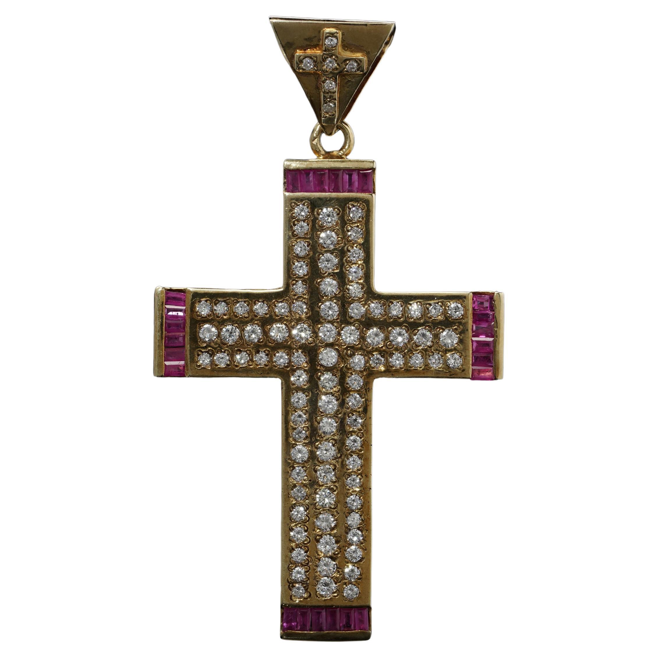 9kt Yellow Gold Ruby and Diamond Cross Pendant
