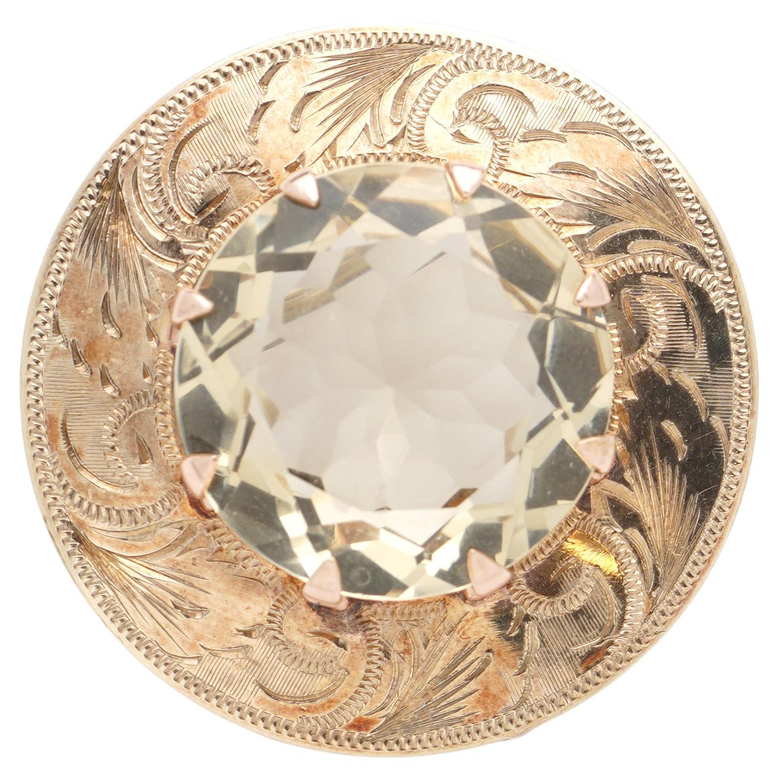 9KT Yellow Gold Scottish Brooch with Zircon Stone For Sale