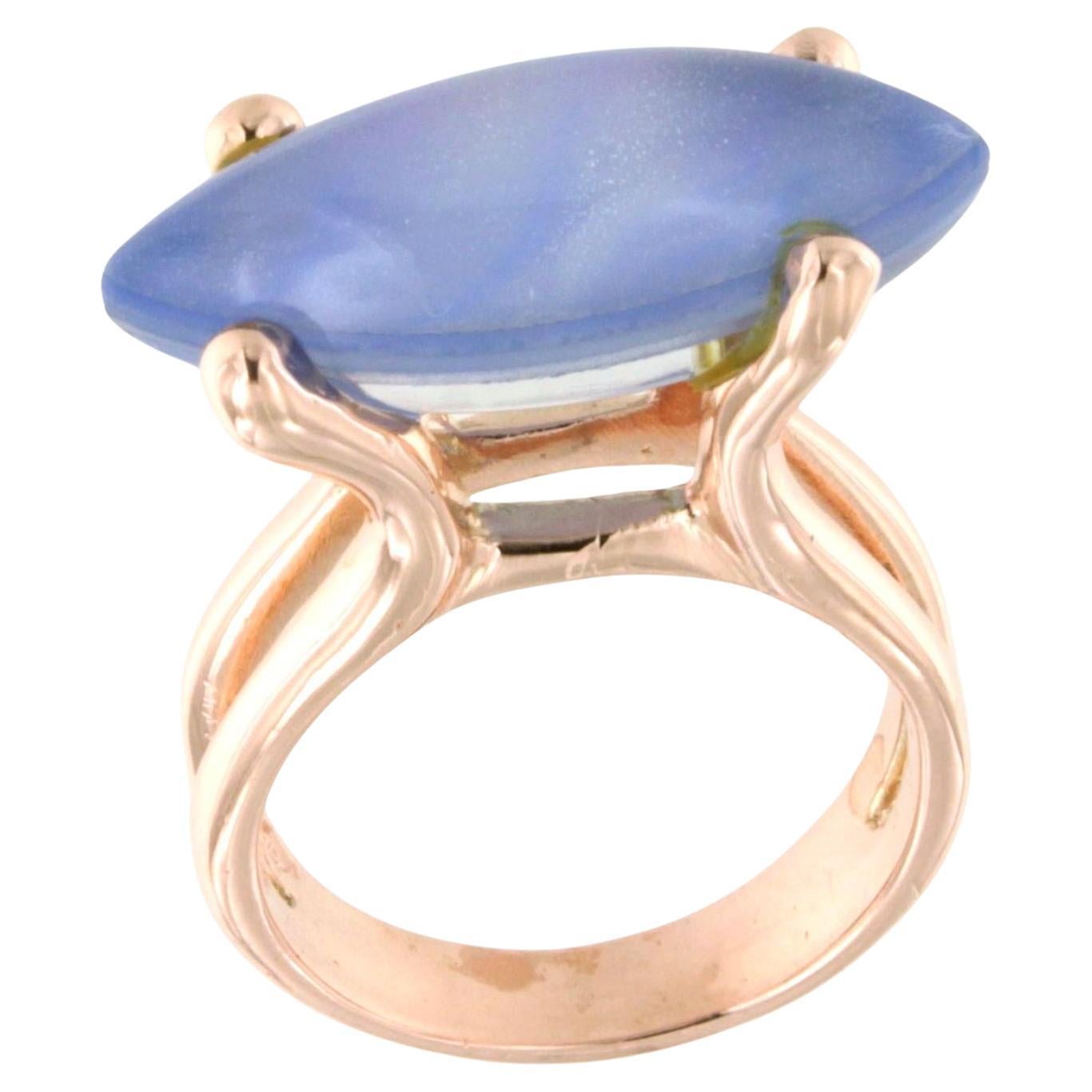 9KtKt Rose Gold Natural Double Stones Blue Topaz Fashion Cocktail  Modern Ring
