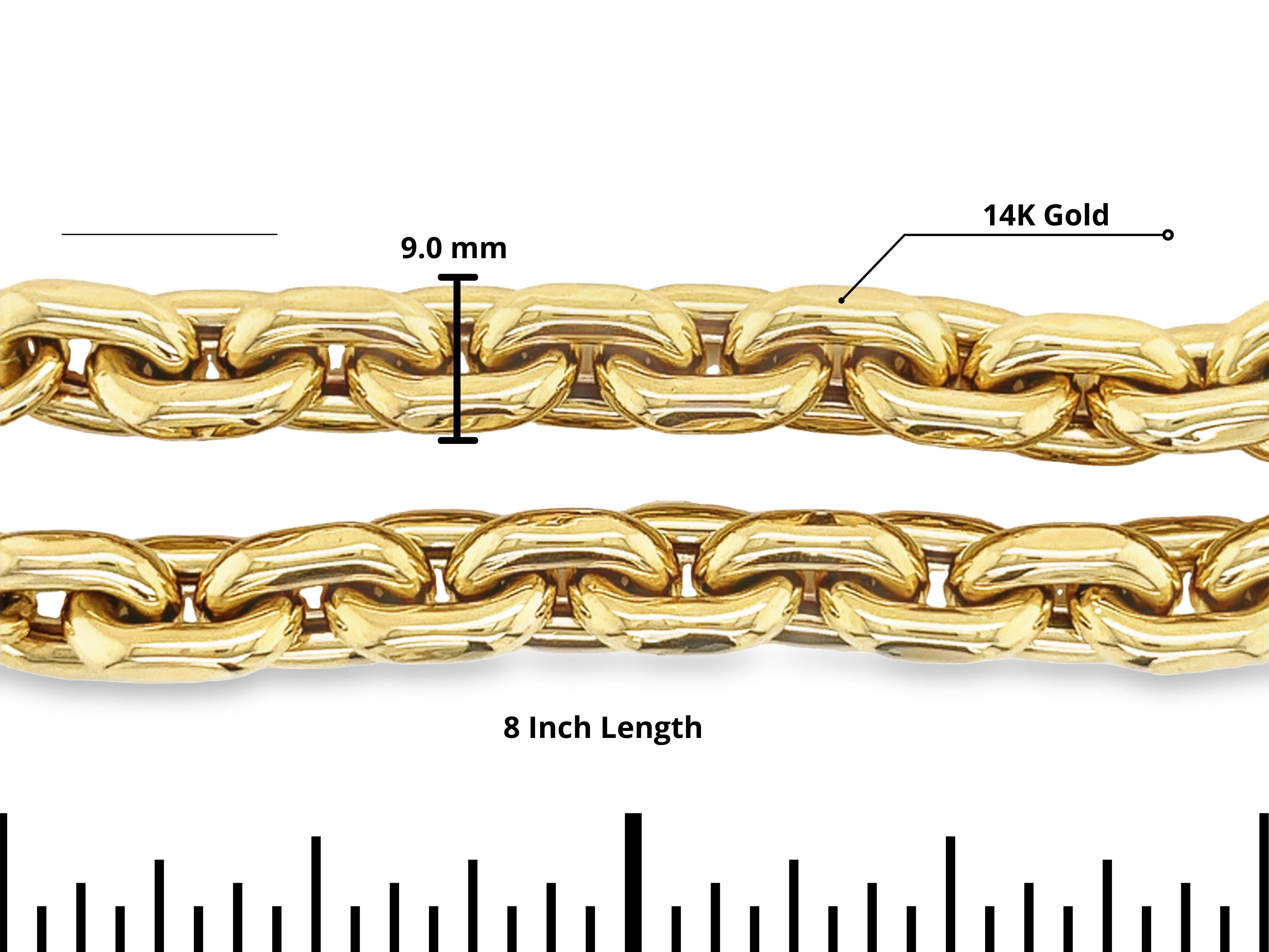 9mm 14k Yellow Gold Braccio Cable Link Chain Bracelet With Lobster Closure 1