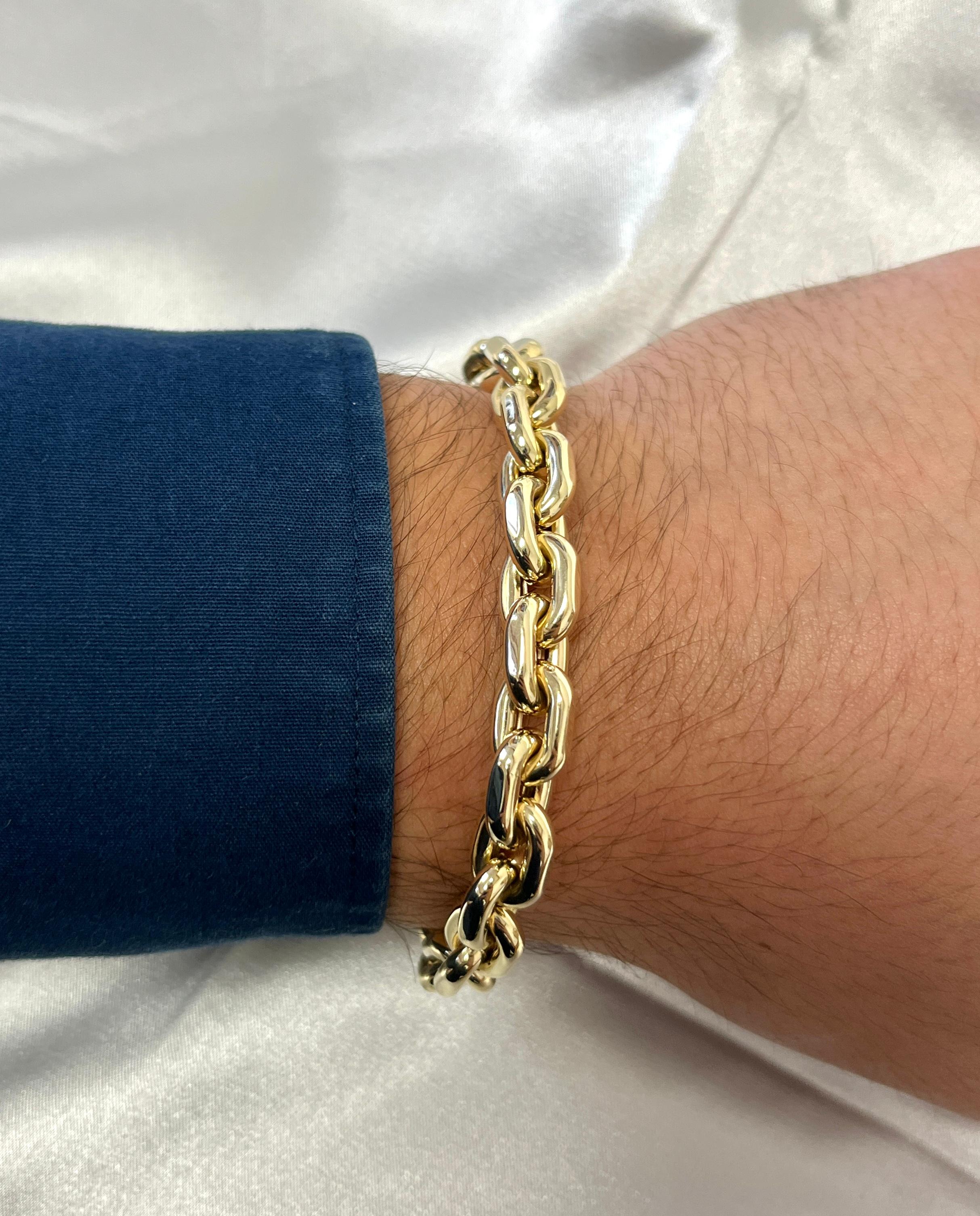 9mm 14k Yellow Gold Braccio Cable Link Chain Bracelet With Lobster Closure 2