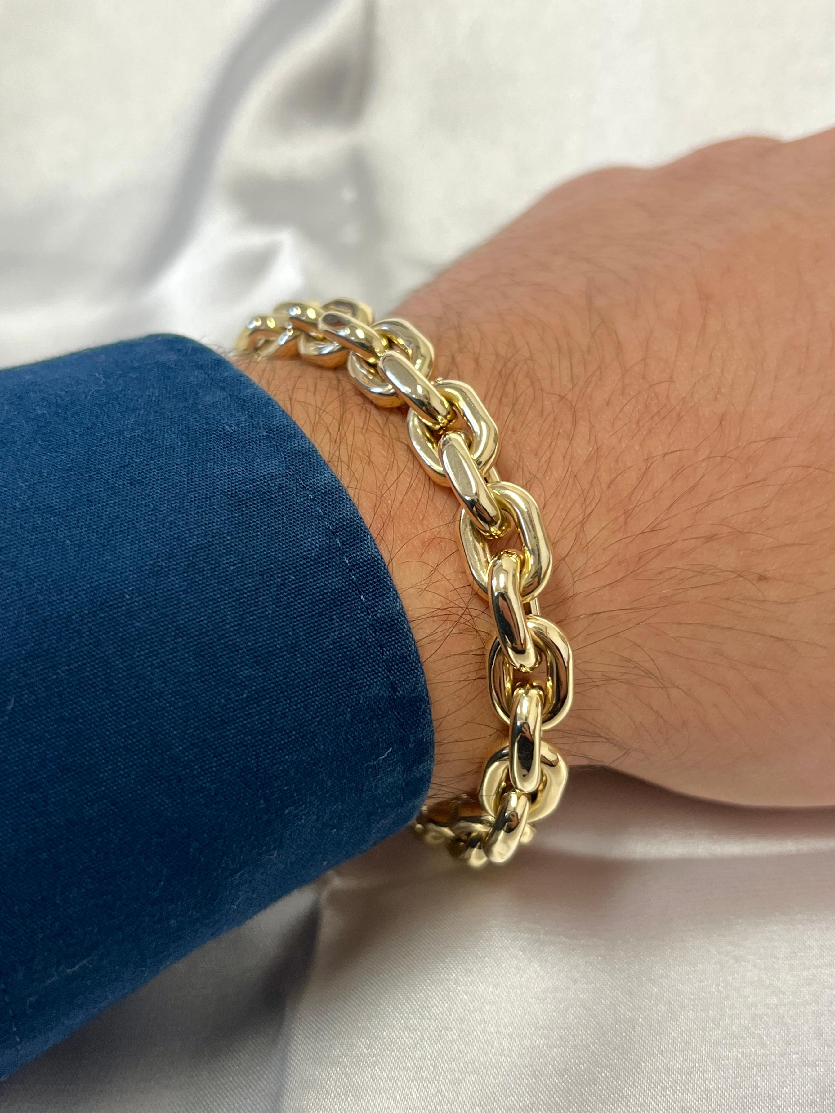 9mm 14k Yellow Gold Braccio Cable Link Chain Bracelet With Lobster Closure 3